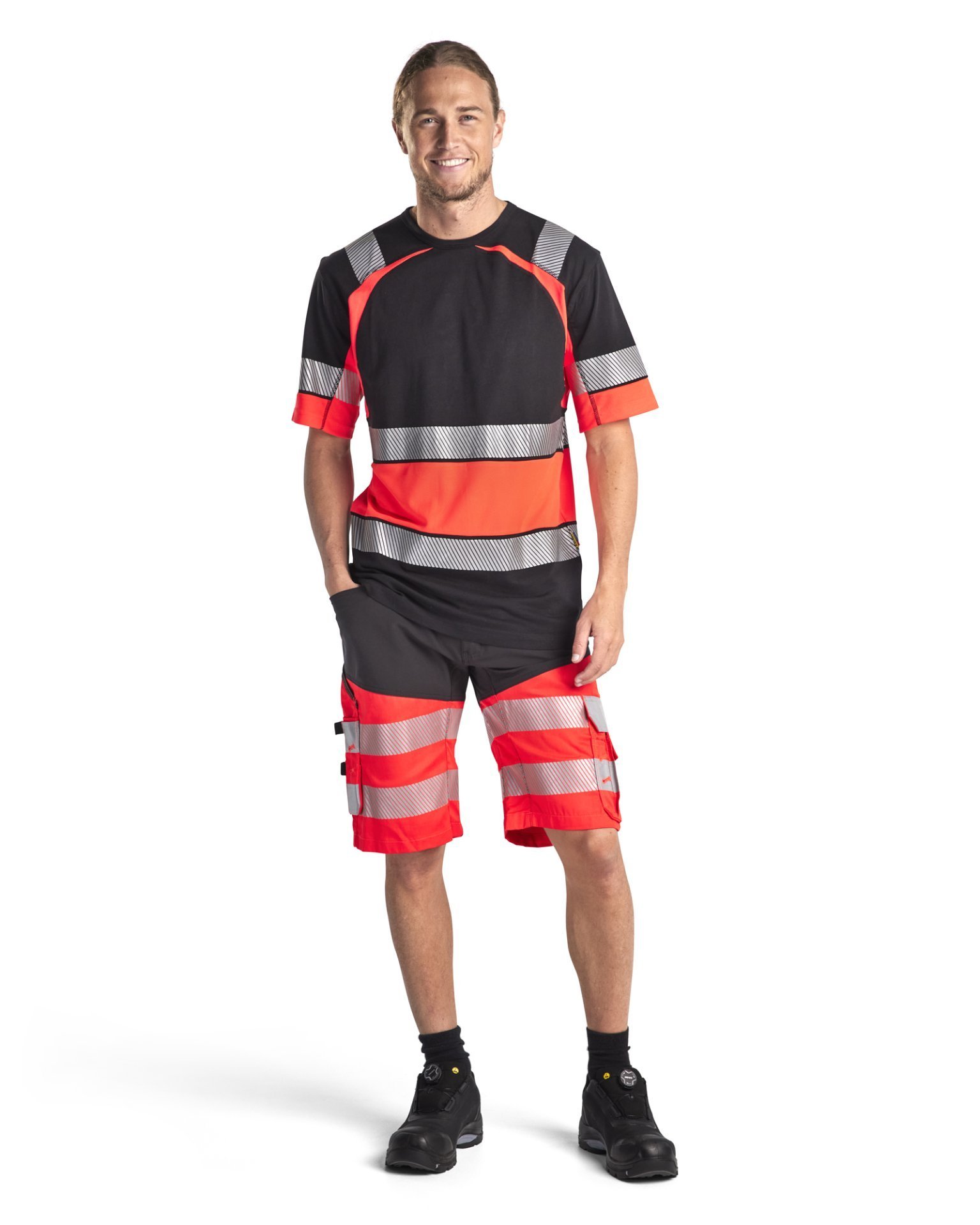 High Vis Shorts mit Stretch Schwarz/High Vis Rot C50 Produktbild img3 L