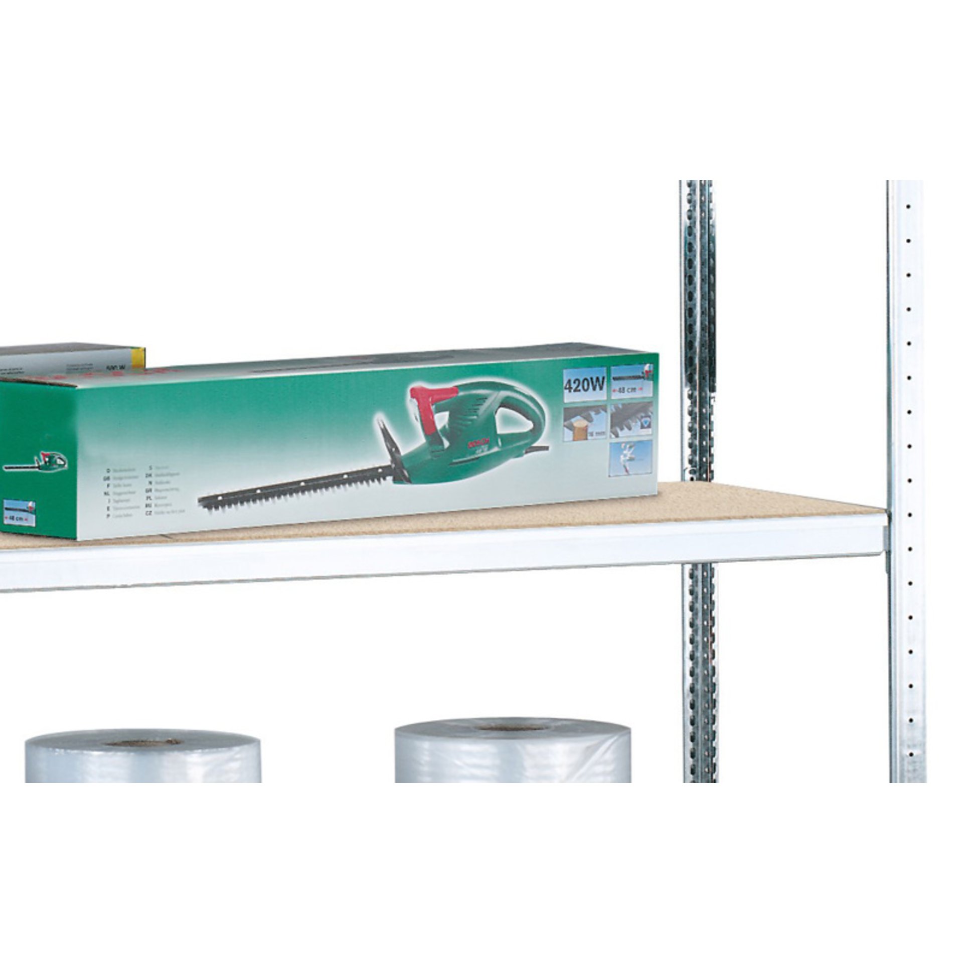 Anbauregal, Weitspannregal WS 2000 mit Spanplatten, 2000 x 2000 x 600 mm (HxBxT), verzinkt, 3 Ebenen, Fachlast 400 kg, Feldlast 1.200 kg Produktbild img2 L