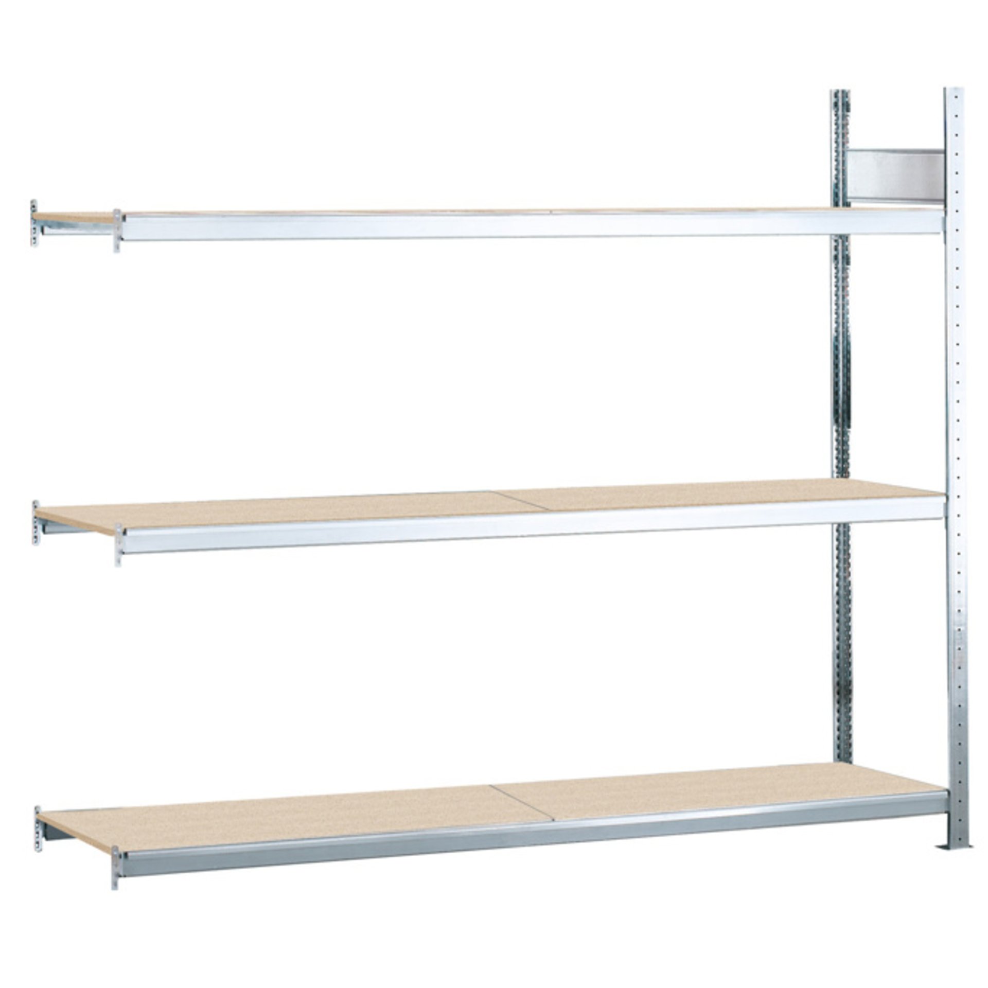Anbauregal, Weitspannregal WS 2000 mit Spanplatten, 2000 x 2000 x 600 mm (HxBxT), verzinkt, 3 Ebenen, Fachlast 400 kg, Feldlast 1.200 kg Produktbild img4 L