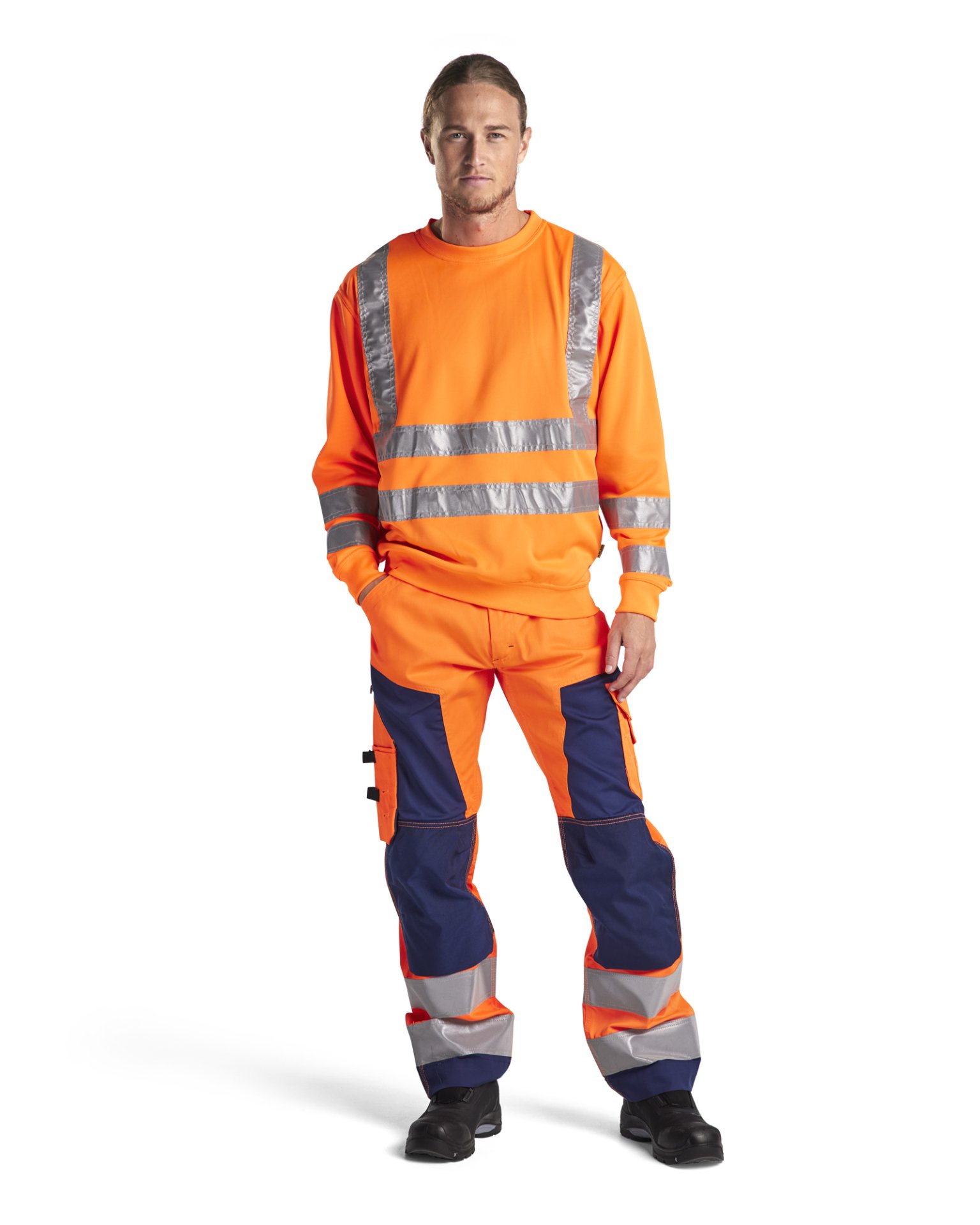 High Vis Arbeitshose ohne Nageltaschen High Vis Orange/Marineblau C46 Produktbild img3 L