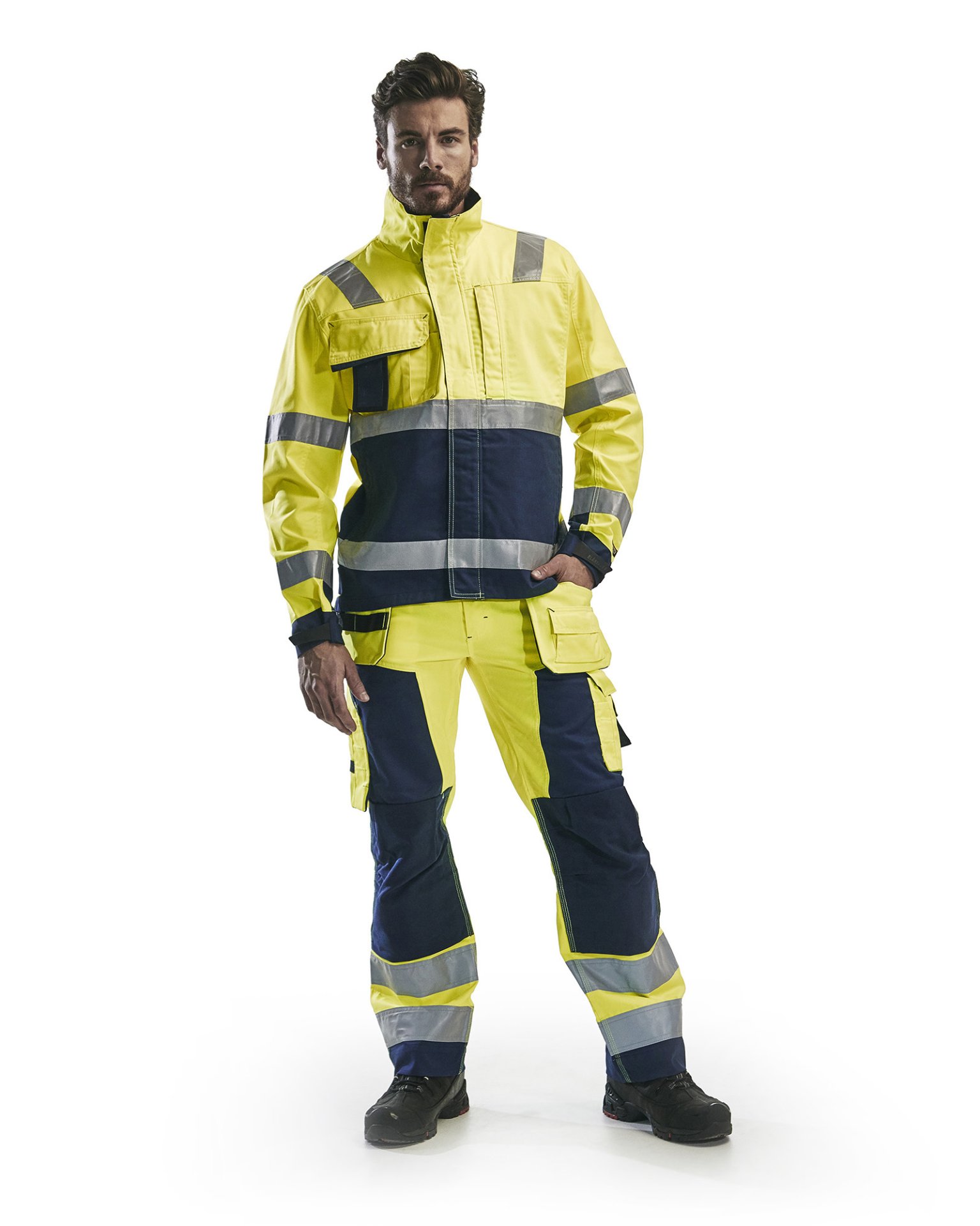 High Vis Handwerker Arbeitshose High Vis Gelb/Marineblau D25 Produktbild img3 L