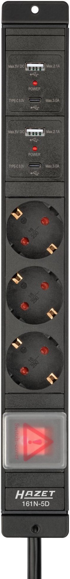 HAZET Steckdosenleiste 161N-5D ∙ L x B x H: 325 mm x 56 mm x 45 mm Produktbild img2 L