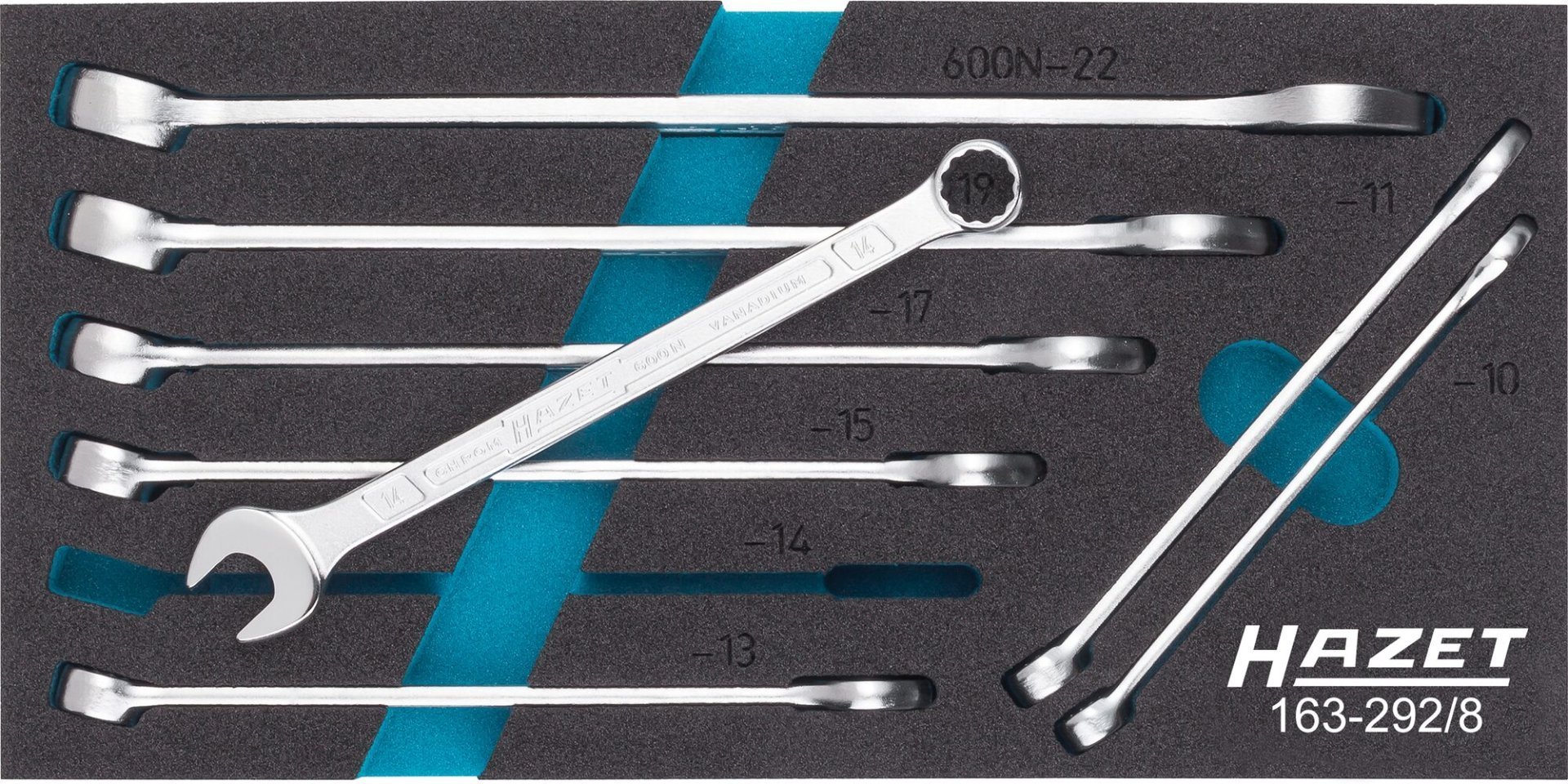 HAZET HAZET Ring-Maulschlüssel Satz 163-292/8 ∙ Außen Doppelsechskant-Tractionsprofil ∙ 8-teilig ∙ 10 ∙ 11 ∙ 13 ∙ 14 ∙ 15 ∙ 17 ∙ 19 ∙ 22 Produktbild img1 L