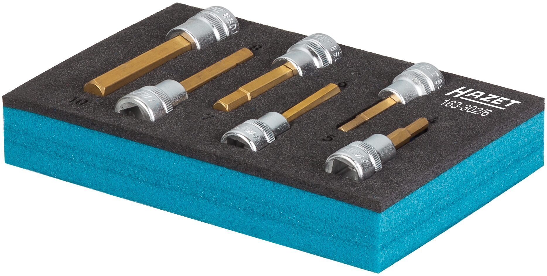 HAZET Schraubendreher-Steckschlüsseleinsatz Satz 163-302/6 ∙ 3/8 Zoll (10 mm) Vierkant hohl ∙ Innen Sechskant Profil ∙ 6-teilig ∙ 4 – 10 Produktbild img3 L