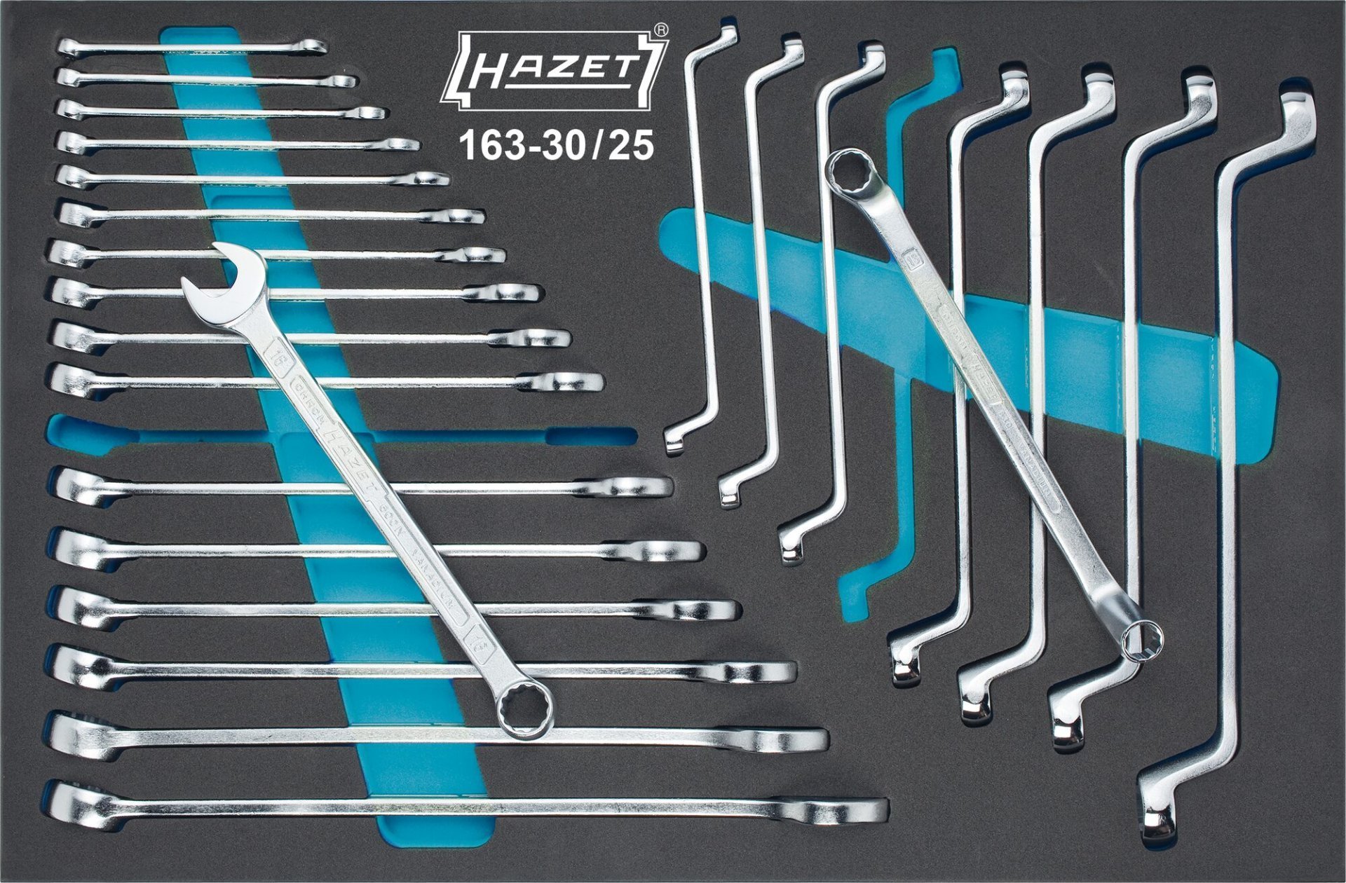 HAZET Ring-Maulschlüssel- / Doppel-Ringschlüssel Satz 163-30/25 ∙ Außen Doppelsechskant Profil, Außen Doppelsechskant-Tractionsprofil ∙ 25-teilig ∙ 6 – 24 Produktbild img1 L