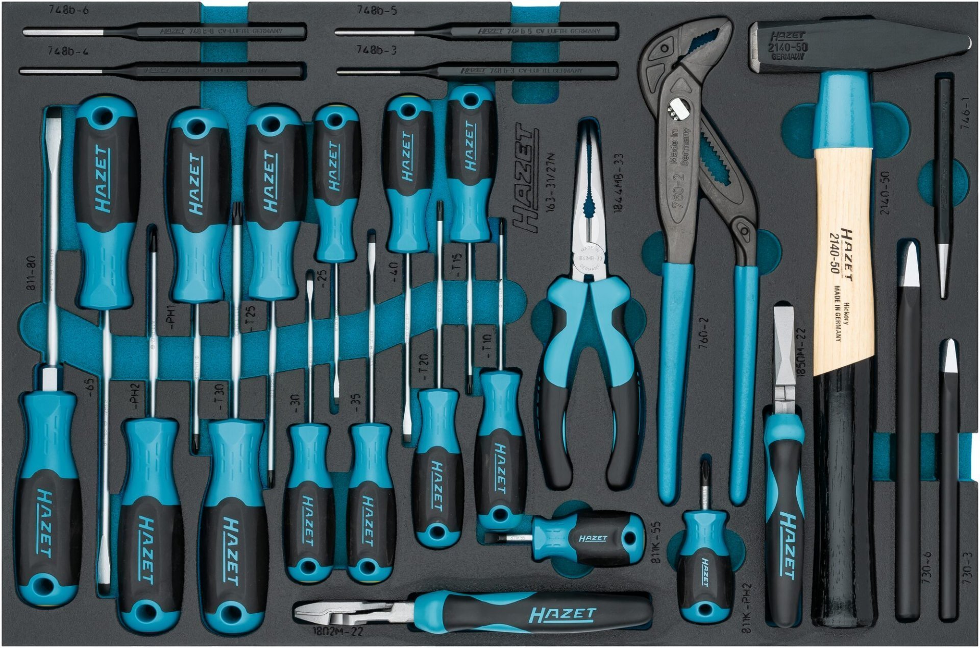 HAZET Werkzeug Satz ∙ Schraubendreher ∙ Zangen usw. 163-31/27N ∙ Kreuzschlitz Profil PH, Schlitz Profil, Innen TORX® Profil ∙ 27-teilig ∙ PH1 – PH2 ∙ T10 – T30 Produktbild img1 L
