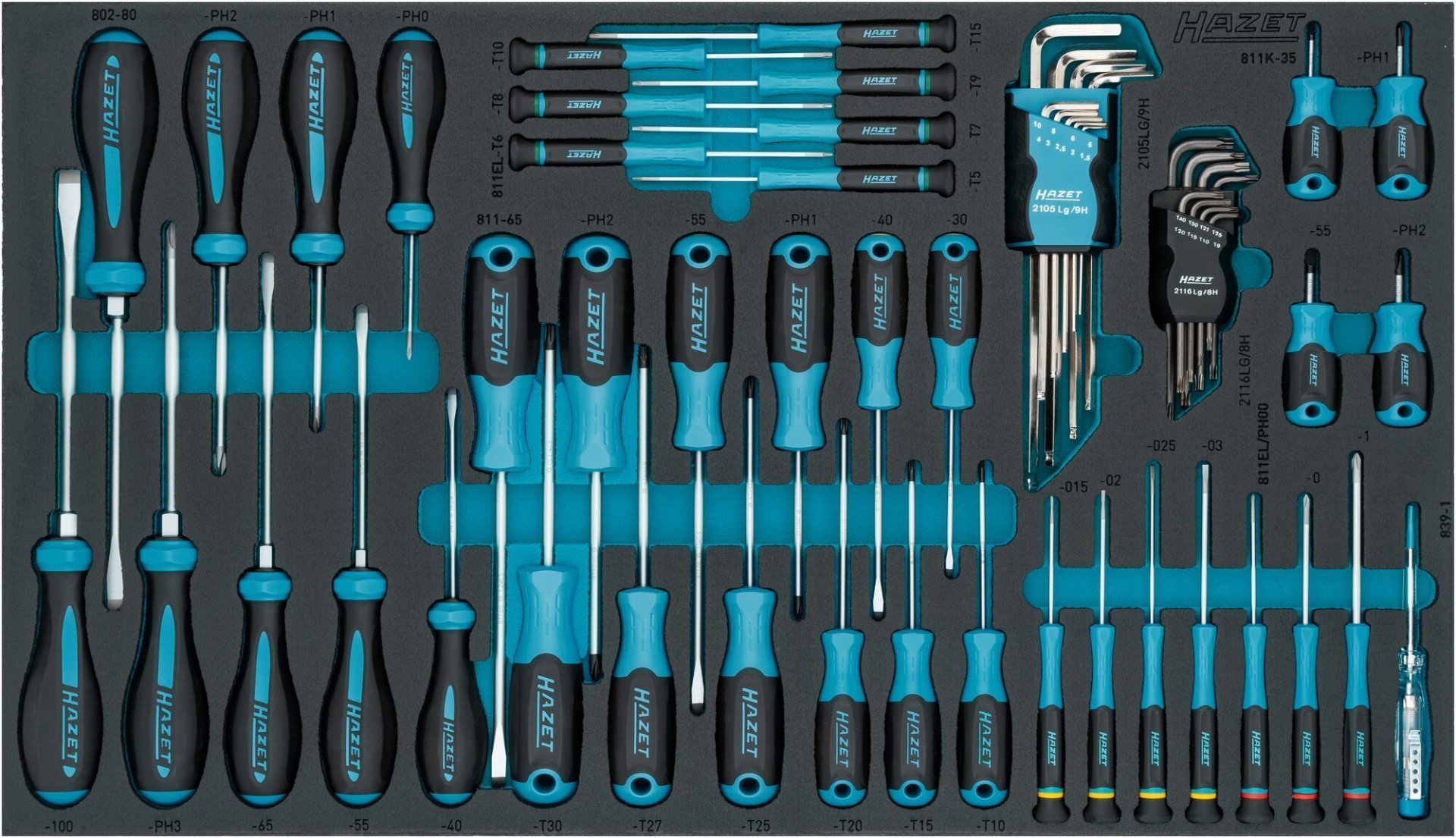 HAZET Schraubendreher Satz 163-480/57N ∙ Schlitz Profil, Kreuzschlitz Profil PH, Innen Sechskant Profil, Innen TORX® Profil ∙ 57-teilig ∙ PH 00 – PH3 ∙ T5 – T40 Produktbild img1 L