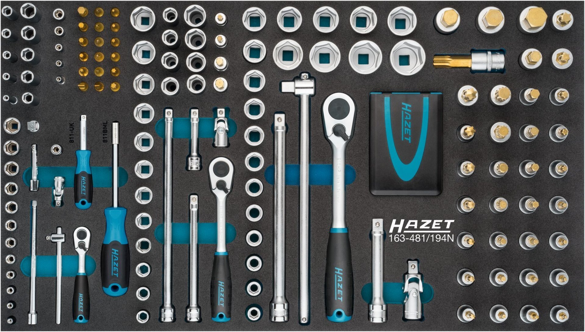 HAZET Steckschlüssel Satz 163-481/194N ∙ 1/4 Zoll (6,3 mm) Vierkant hohl, 1/2 Zoll (12,5 mm) Vierkant hohl, 1/4 Zoll (6,3 mm) Sechskant massiv ∙ Außen Sechskant-Tractionsprofil, Innen Sechskant Profil, Schlitz Profil, Kreuzschlitz Profil PH, Pozidriv Profil PZ, Produktbild img1 L