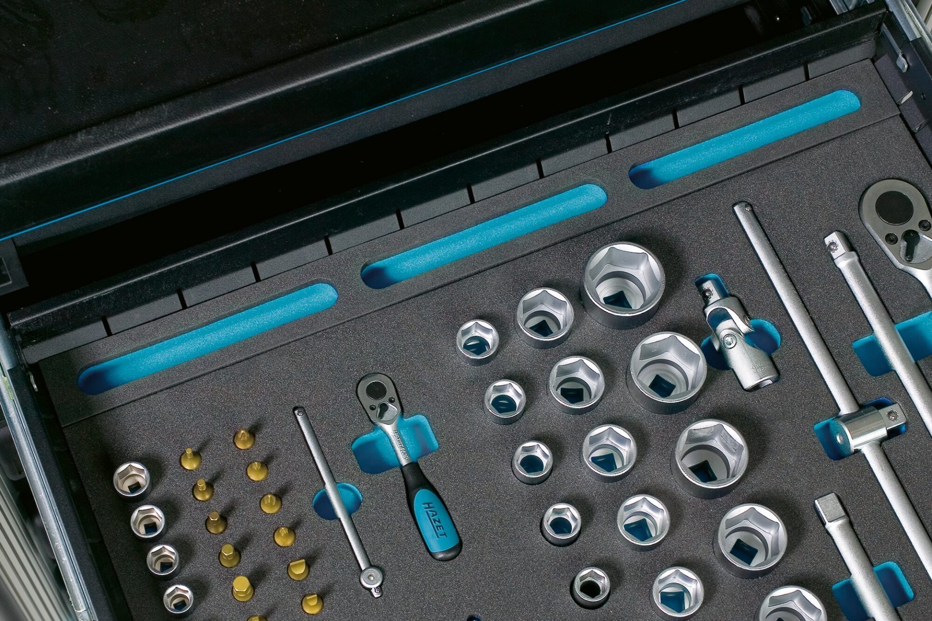 HAZET Weichschaumeinlage ∙ mit Kleinteilefächern 163-522X50 ∙ L x B x H: 519 mm x 50 mm x 33 mm Produktbild img4 L