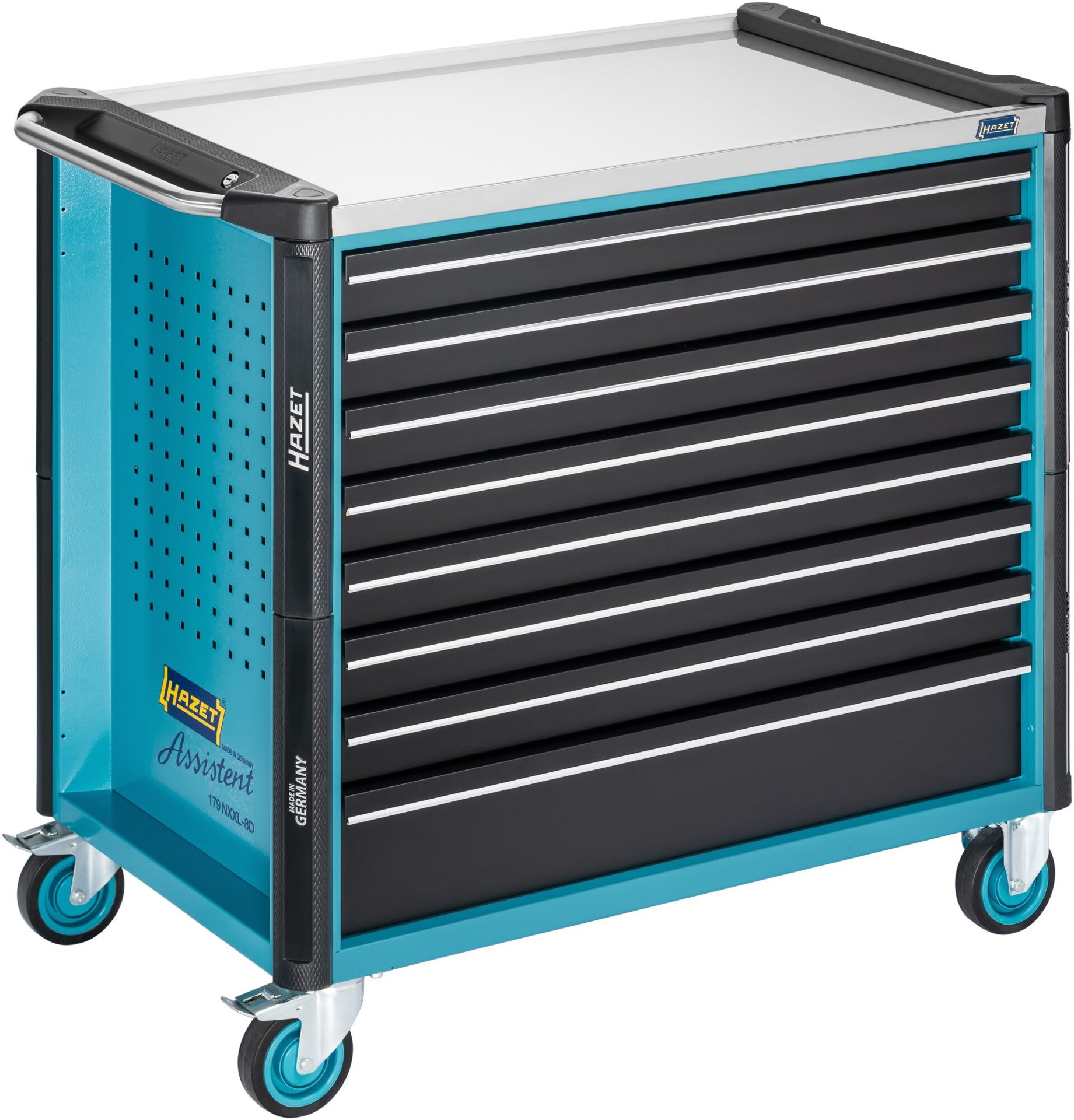 HAZET Werkstattwagen Assistent 179NXXL-8D ∙ L x B x H: 1133 mm x 642 mm x 1020 mm ∙ Schubladen, flach: 7× 81 x 870 x 522 mm ∙ Schubladen, hoch: 1× 166 x 870 x 522 mm Produktbild img1 L