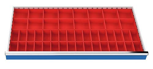 Kleinteilekästen Set 48-teilig, R 48-24, Schubladennutzmaß 1200 x 600 mm, Blendenhöhen 100 / 125 mm Maße in mm (BxTxH): 1200 x 600 x 65 Produktbild img1 L