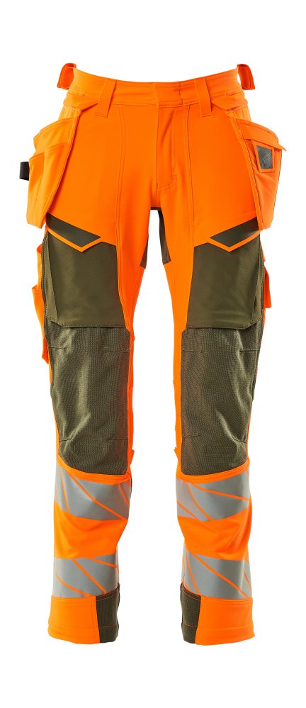 Hose mit Hängetaschen, ULTIMATE STRETCH Hose Größe 82C44, hi-vis orange/moosgrün Produktbild img1 L