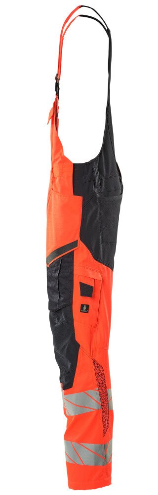 Latzhose, Knietaschen, Stretch-Einsätze Latzhose Größe 82C44, Hi-vis rot/schwarzblau Produktbild img2 L