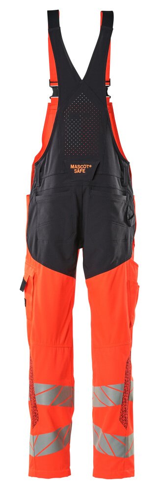 Latzhose, Knietaschen, Stretch-Einsätze Latzhose Größe 82C44, Hi-vis rot/schwarzblau Produktbild img3 L