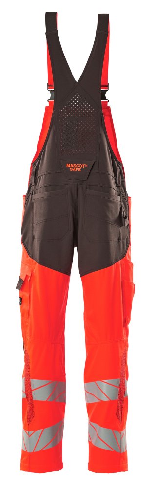 Latzhose, Knietaschen, Stretch-Einsätze Latzhose Größe 76C46, hi-vis rot/dunkelanthrazit Produktbild img3 L