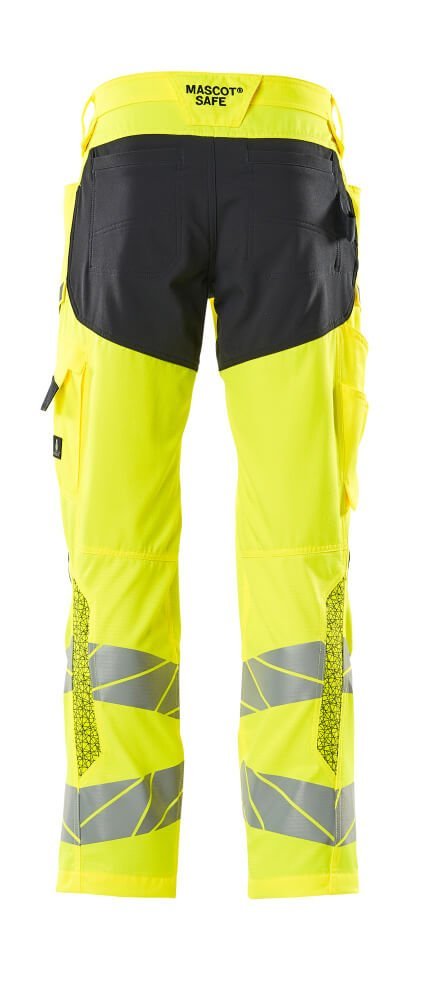 Hose mit Knietaschen, Stretch-Einsätze Hose Größe 90C60, hi-vis gelb/schwarzblau Produktbild img3 L