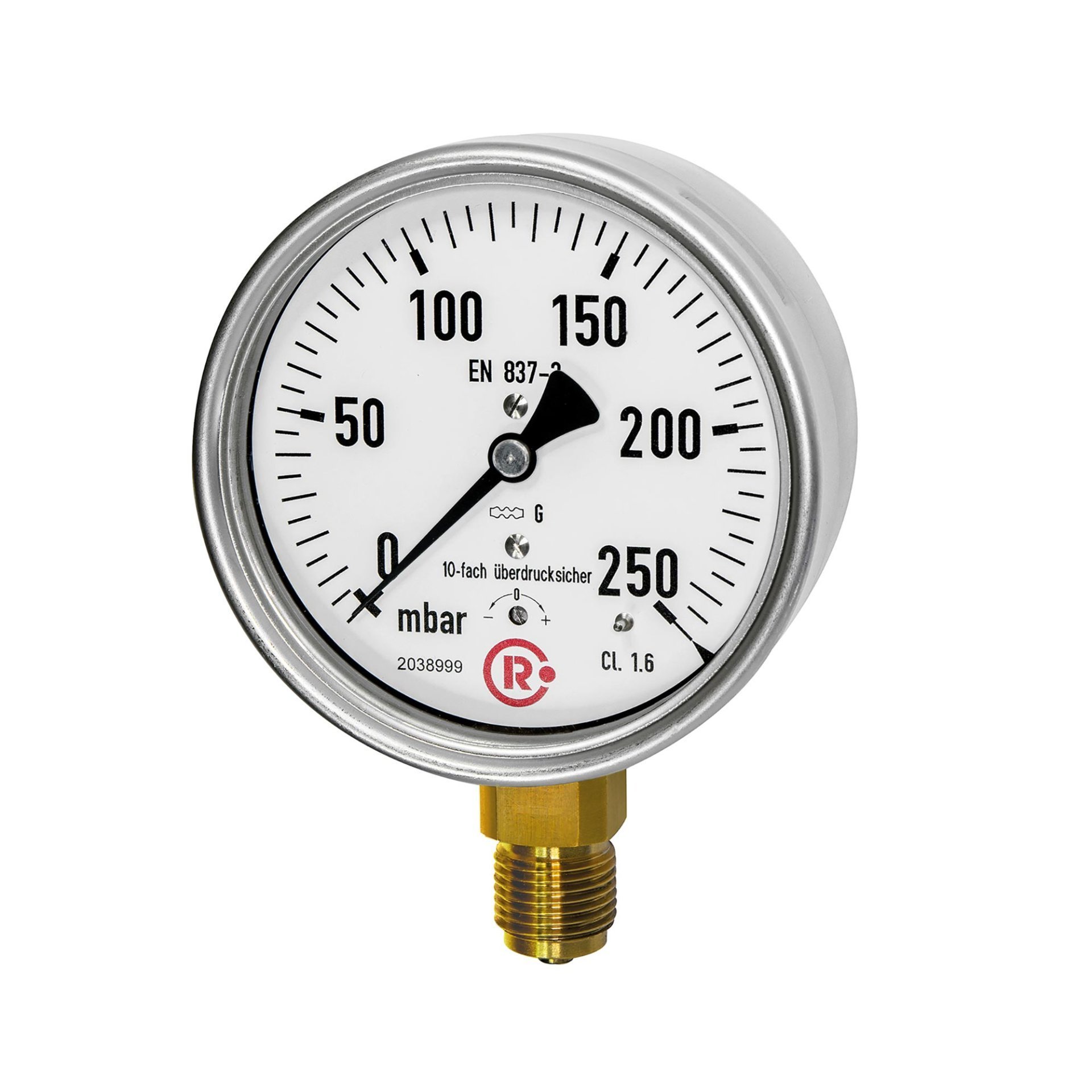 Kapselfedermanometer, CrNi-Stahl G1/4 radial unten, 0-250mbar,Ø63 Produktbild img1 L