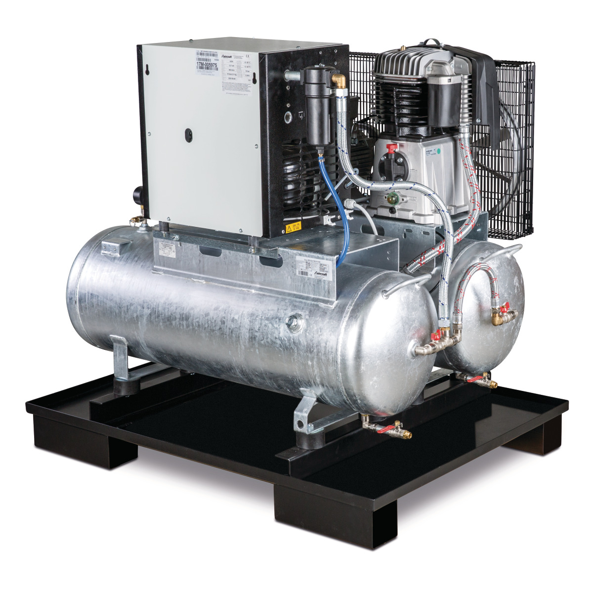 Aircraft Stationärer Kolbenkompressor mit 2x 100 Liter-Druckluftbehältern und Kältetrockner AIRPROFI DUO 703/2x100/10 K Produktbild img1 L