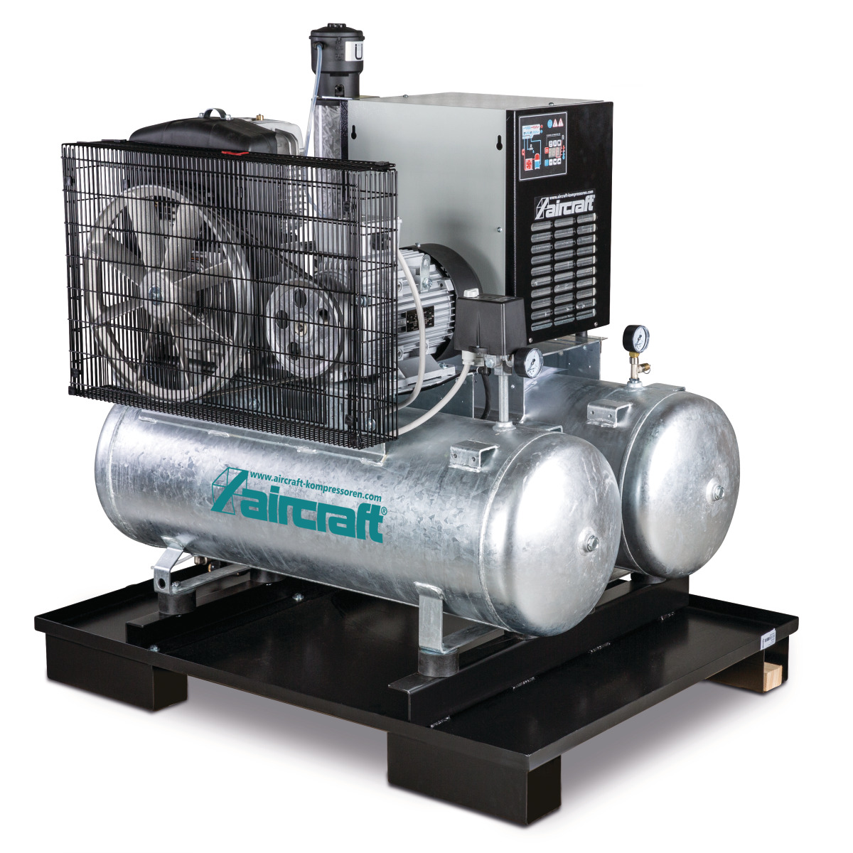 Aircraft Stationärer Kolbenkompressor mit 2x 100 Liter-Druckluftbehältern, Kältetrockner, Feinfilter, Kondensatableiter- und aufbereiter AIRPROFI DUO Produktbild img3 L