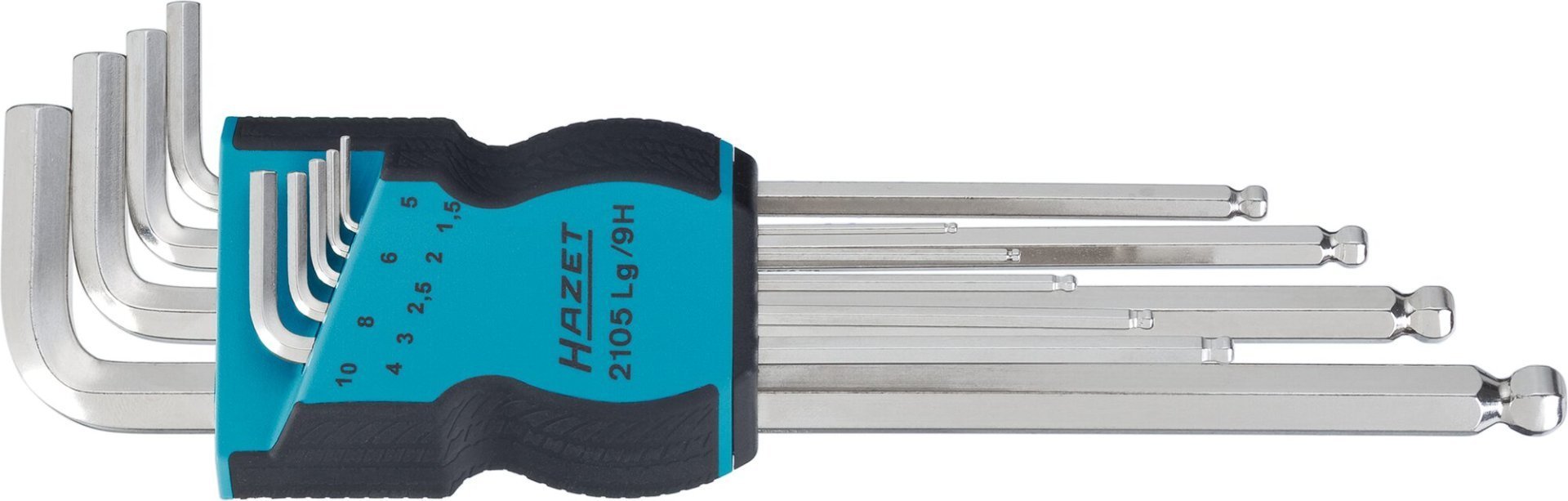 HAZET Winkelschraubendreher Satz 2105LG/9H ∙ Innen Sechskant Profil ∙ 9-teilig ∙ 1,5 ∙ 2 ∙ 2,5 ∙ 3 ∙ 4 ∙ 5 ∙ 6 ∙ 8 ∙ 10 Produktbild img1 L