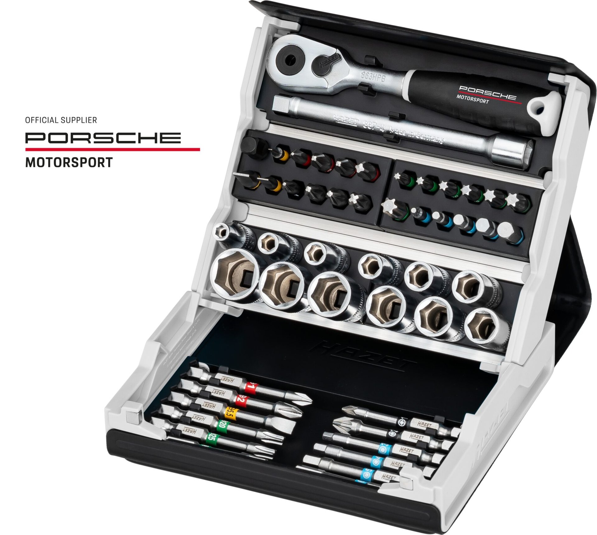 HAZET SmartCase Steckschlüssel Satz 2200SC-2-PD ∙ 1/4 Zoll (6,3 mm) Sechskant massiv, 1/4 Zoll (6,3 mm) Vierkant hohl ∙ Außen Doppelsechskant-Tractionsprofil, Schlitz Profil, Kreuzschlitz Profil PH, Pozidriv Profil PZ, Innen Sechskant Profil, Innen TORX® Profil Produktbild img1 L