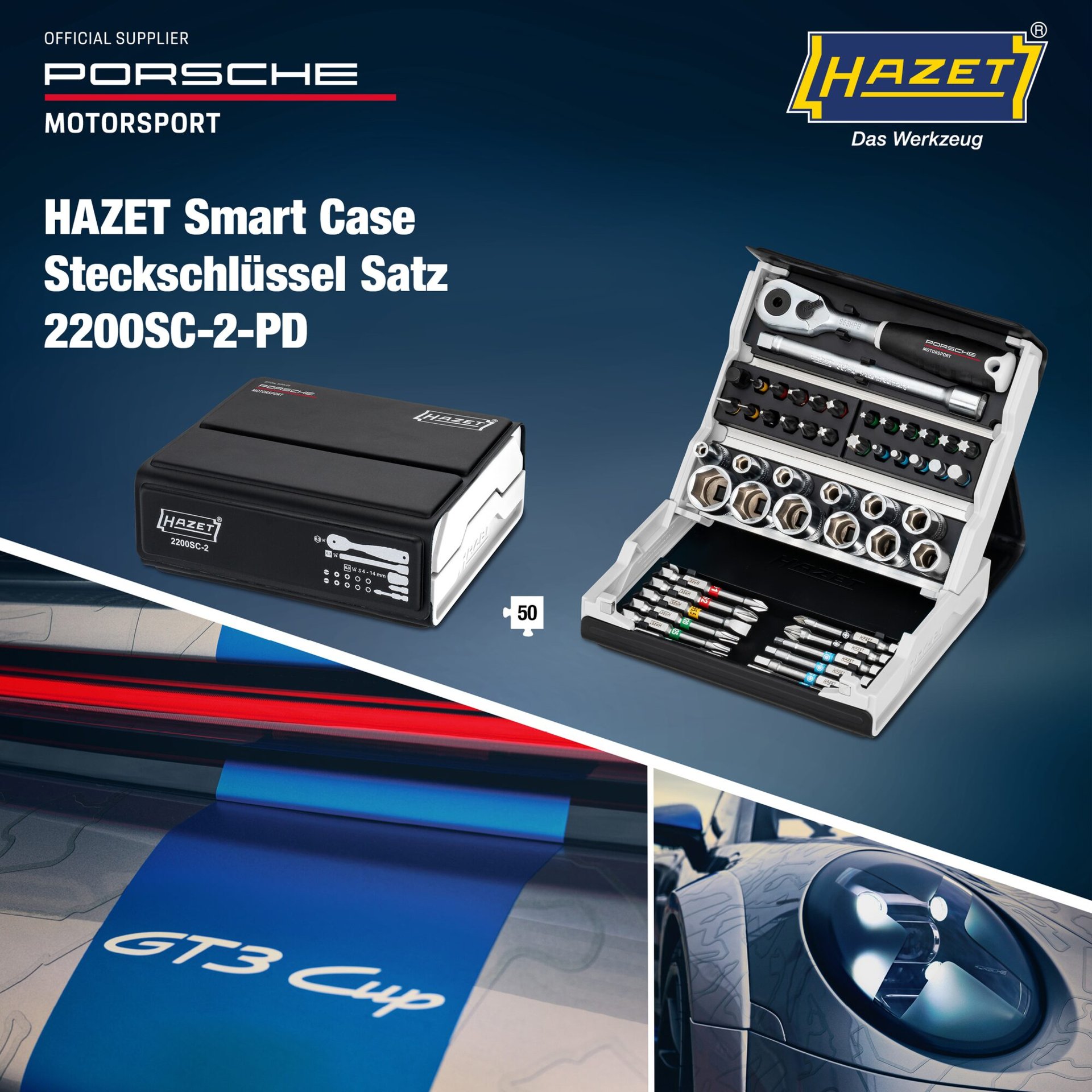 HAZET SmartCase Steckschlüssel Satz 2200SC-2-PD ∙ 1/4 Zoll (6,3 mm) Sechskant massiv, 1/4 Zoll (6,3 mm) Vierkant hohl ∙ Außen Doppelsechskant-Tractionsprofil, Schlitz Profil, Kreuzschlitz Profil PH, Pozidriv Profil PZ, Innen Sechskant Profil, Innen TORX® Profil Produktbild img3 L