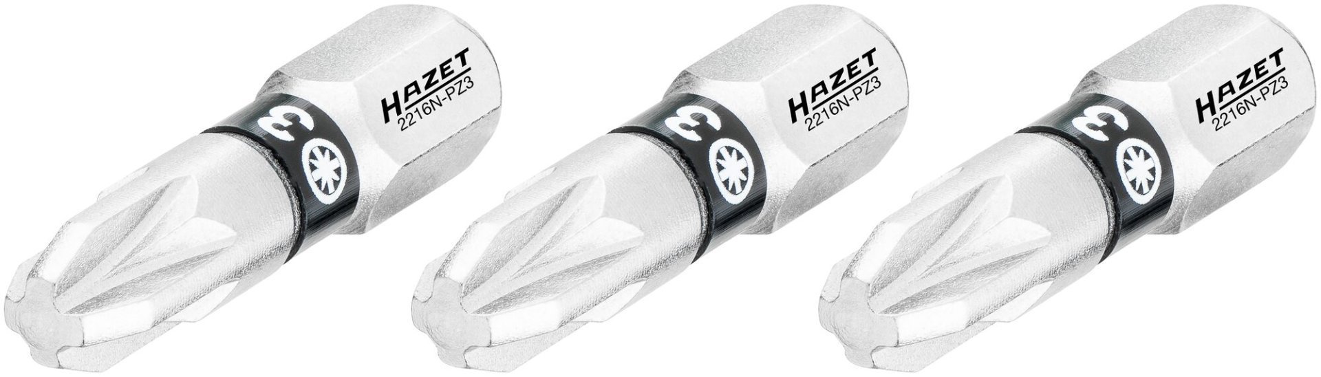 HAZET Bit 2216N-PZ3/3 ∙ 1/4 Zoll (6,3 mm) Sechskant massiv ∙ Pozidriv Profil PZ ∙ 3-teilig ∙ SW PZ3 Produktbild img1 L