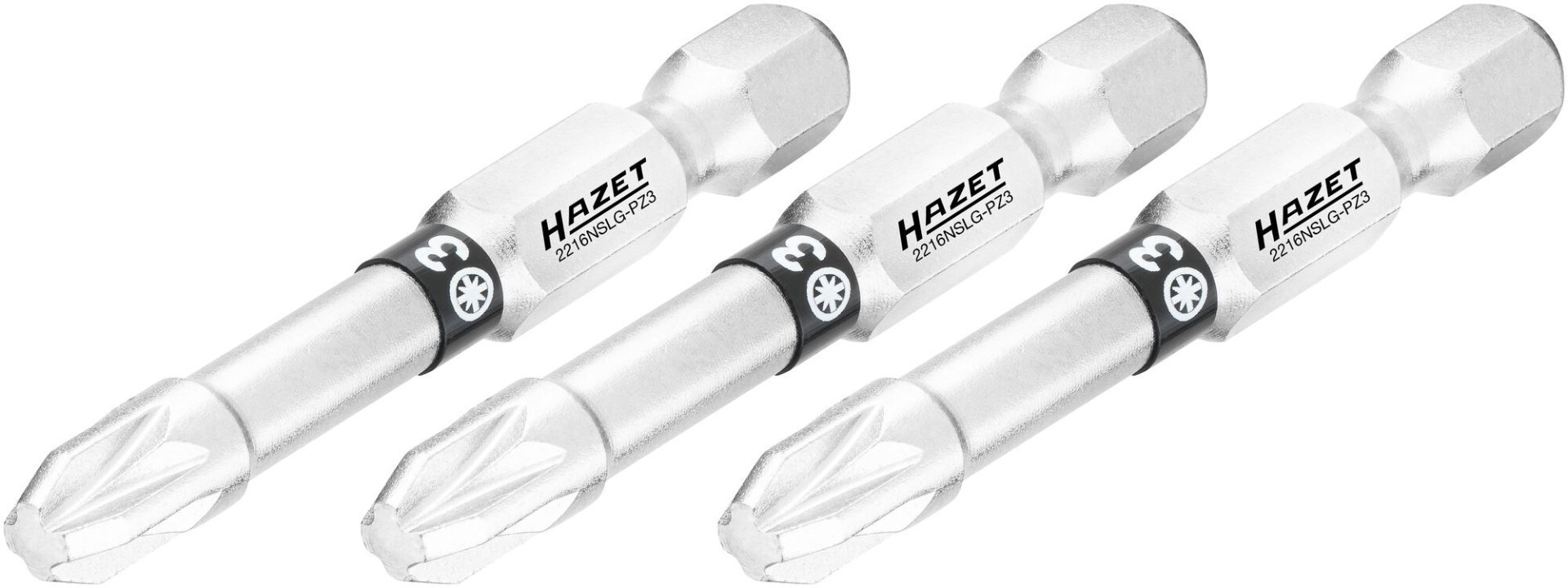 HAZET Bit 2216NSLG-PZ3/3 ∙ 1/4 Zoll (6,3 mm) Sechskant massiv ∙ Pozidriv Profil PZ ∙ 3-teilig ∙ SW PZ3 Produktbild img1 L
