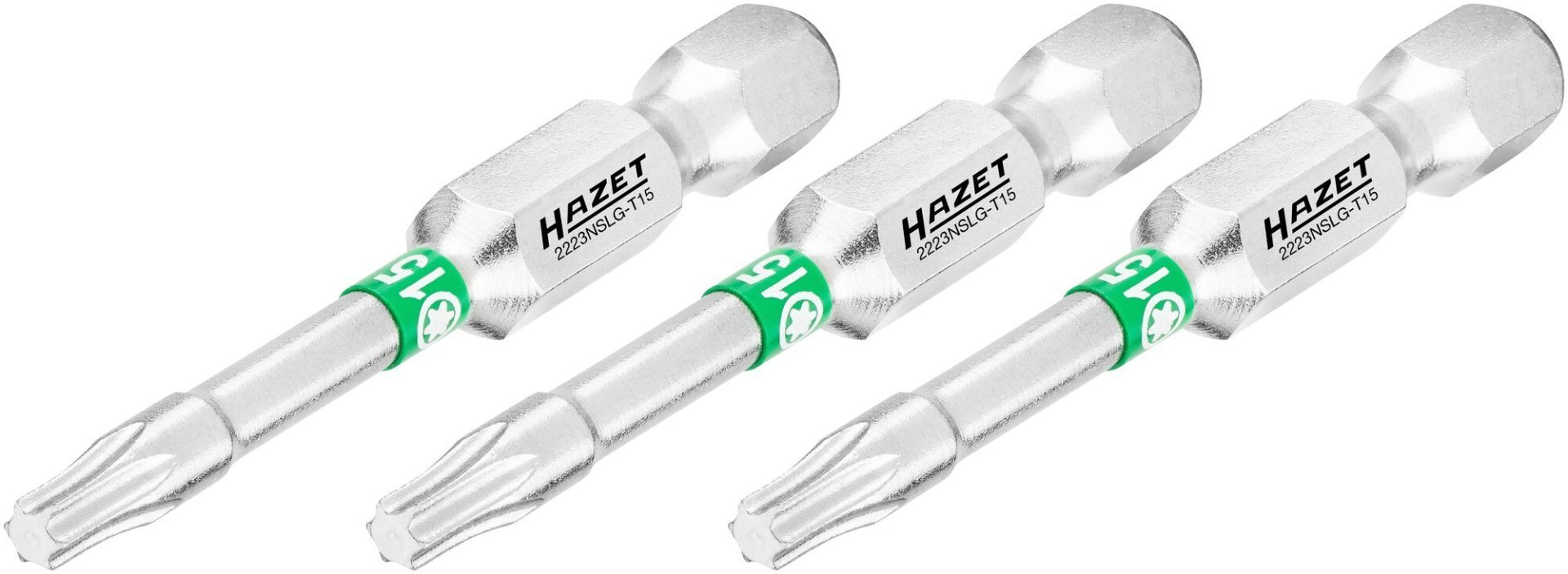 HAZET Bit 2223NSLG-T15/3 ∙ 1/4 Zoll (6,3 mm) Sechskant massiv ∙ Innen TORX® Profil ∙ 3-teilig ∙ SW T15 Produktbild img1 L