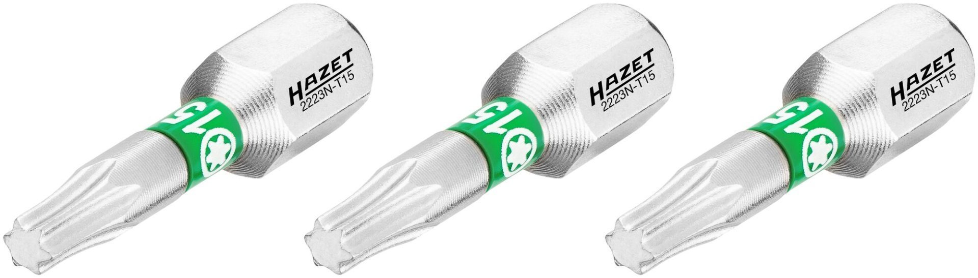 HAZET Bit 2223N-T15/3 ∙ 1/4 Zoll (6,3 mm) Sechskant massiv ∙ Innen TORX® Profil ∙ 3-teilig ∙ SW T15 Produktbild img1 L