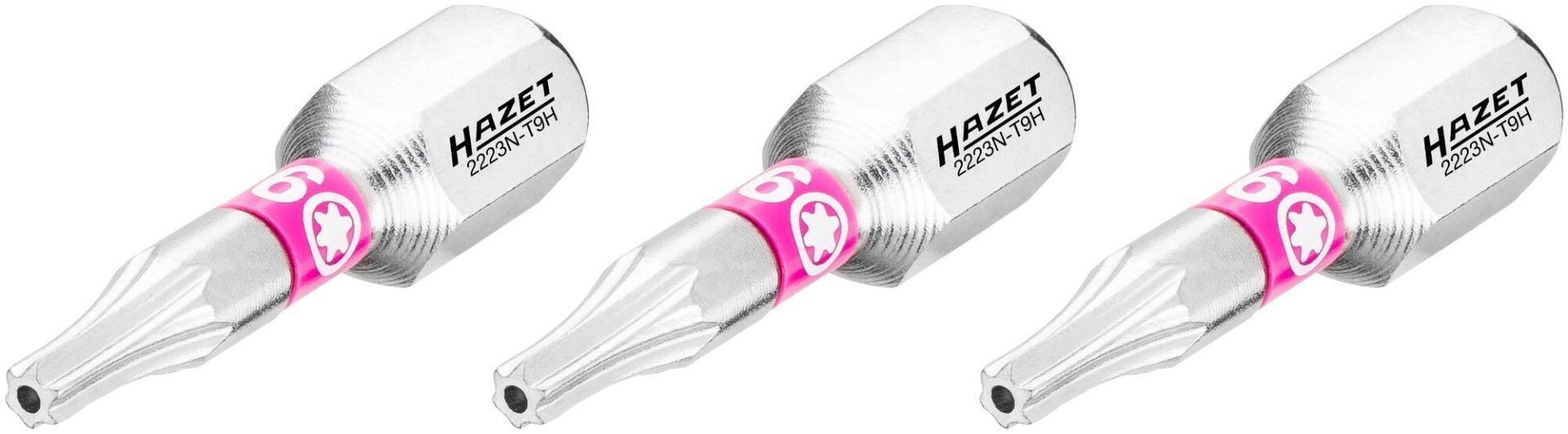 HAZET Bit 2223N-T9H/3 ∙ 1/4 Zoll (6,3 mm) Sechskant massiv ∙ Tamper Resistant TORX® Profil ∙ 3-teilig ∙ SW T9H Produktbild img1 L