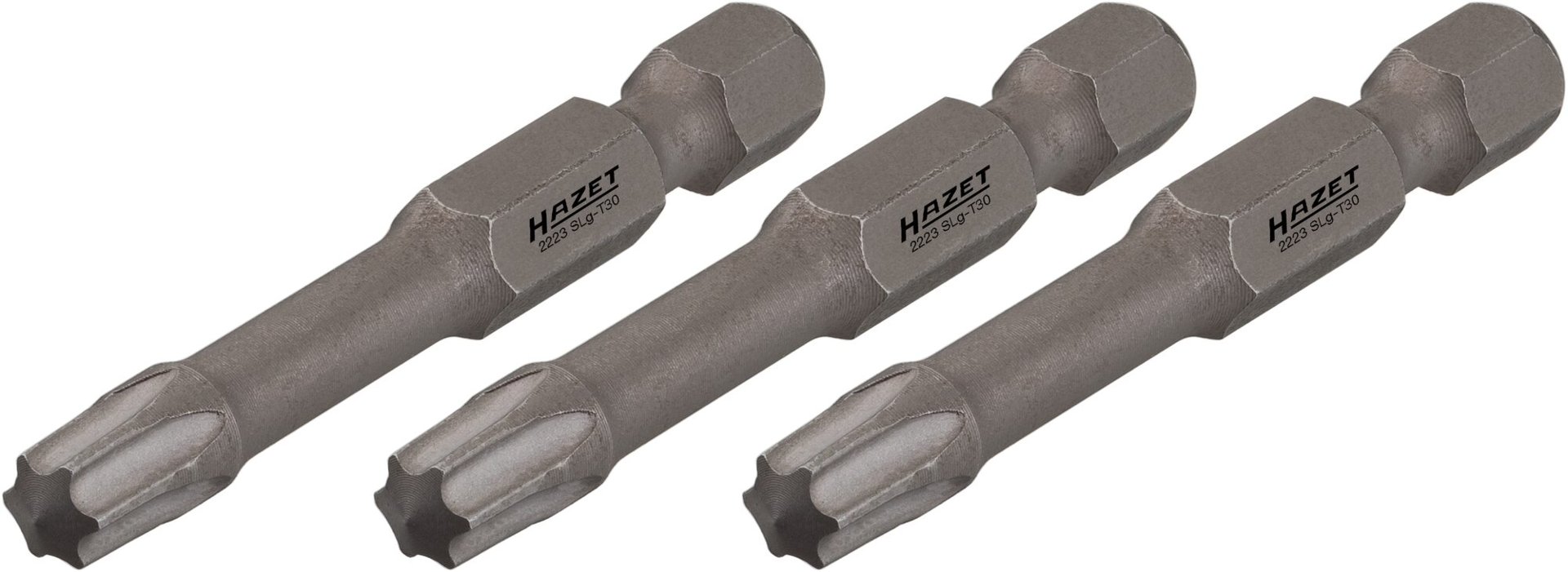 HAZET Schlag-, Maschinenschrauber Torsions-Bits 2223SLG-T10/3 ∙ 1/4 Zoll (6,3 mm) Sechskant massiv ∙ Innen TORX® Profil ∙ 3-teilig ∙ SW T10 Produktbild img1 L