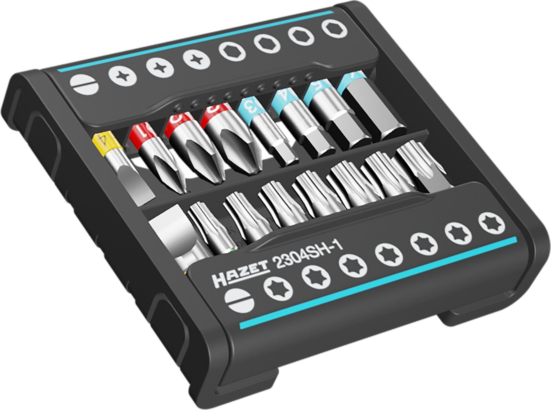 HAZET SmartHolder mit 16 Bits ∙ kurz 2304SH-1 ∙ 1/4 Zoll (6,3 mm) Sechskant massiv ∙ Schlitz Profil, Kreuzschlitz Profil PH, Innen Sechskant Profil, Innen TORX® Profil ∙ 16-teilig ∙ PH1 – PH3 ∙ 3 – 6 mm ∙ T10 – T40 Produktbild img4 L