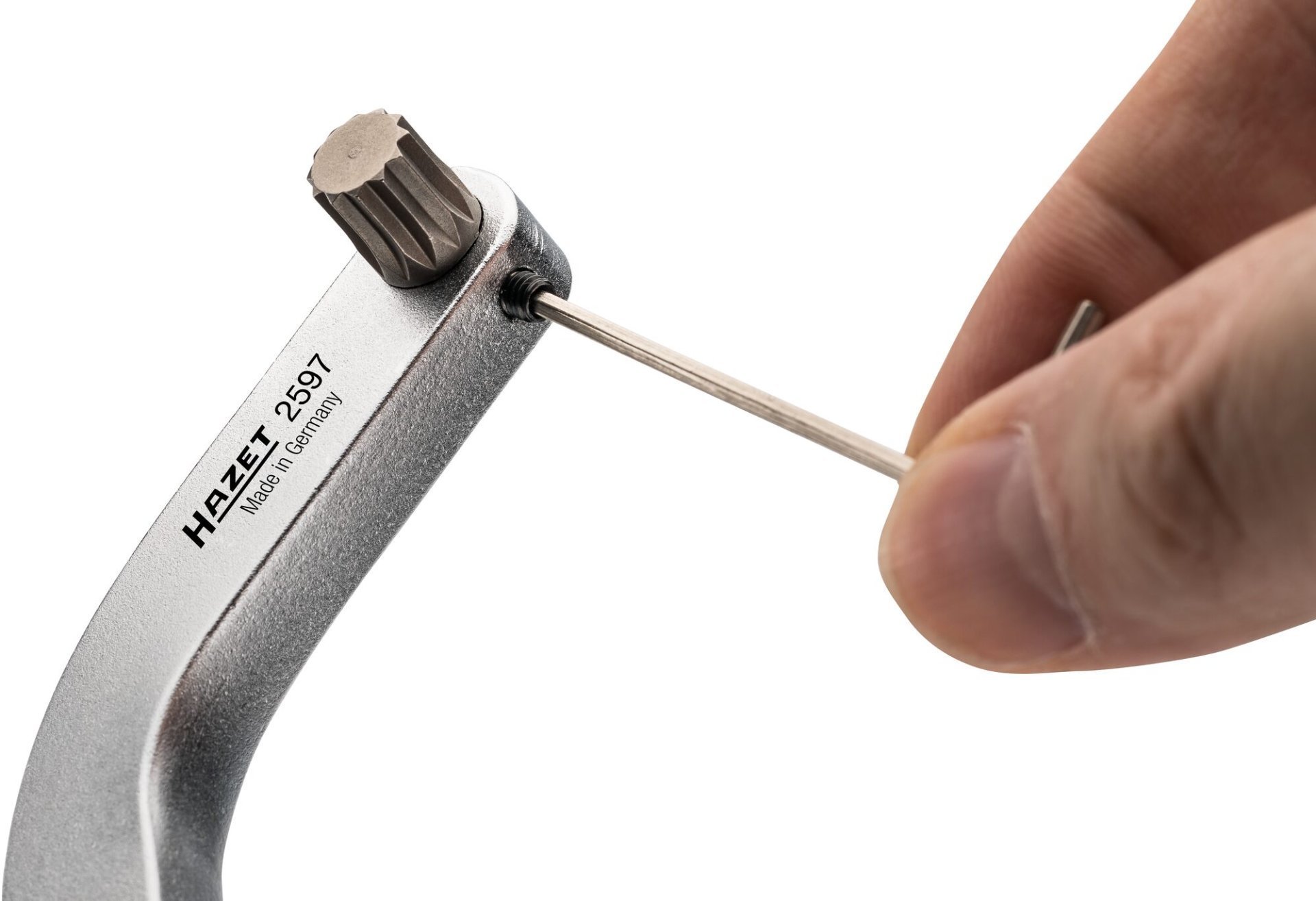 HAZET Türscharnier-Einsteckwerkzeug ∙ gebogener Bithalter ∙ Satz 2597-2/5 ∙ 9 x 12 mm Einsteck-Vierkant massiv ∙ 5/16 Zoll (8 mm) Sechskant hohl, Innen TORX® Profil, Innen Vielzahn Profil XZN ∙ 5-teilig ∙ SW T45, M8, M10, M12 Produktbild img5 L