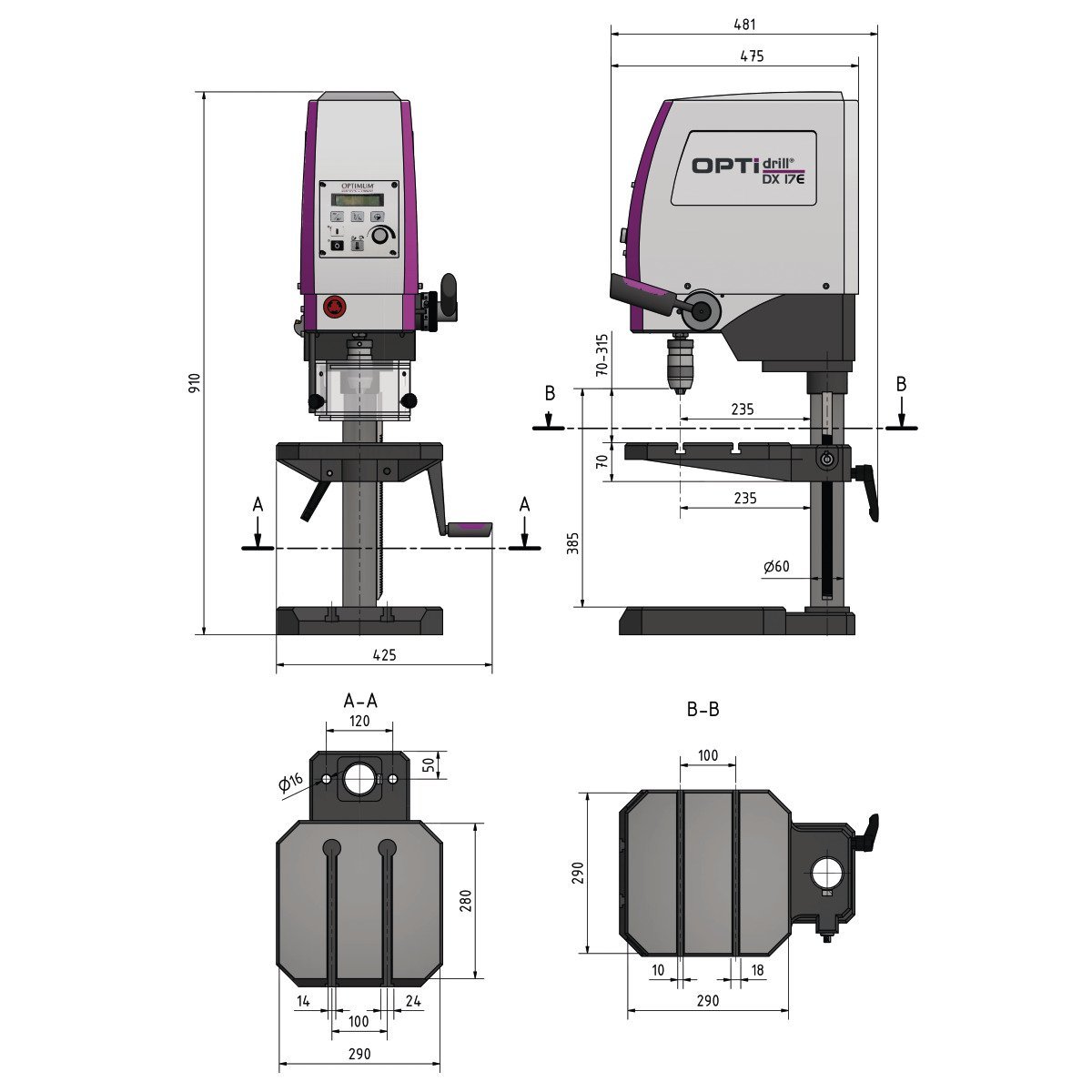 Tischbohrmaschine Optimum OPTIdrill DX 17E Produktbild img5 L