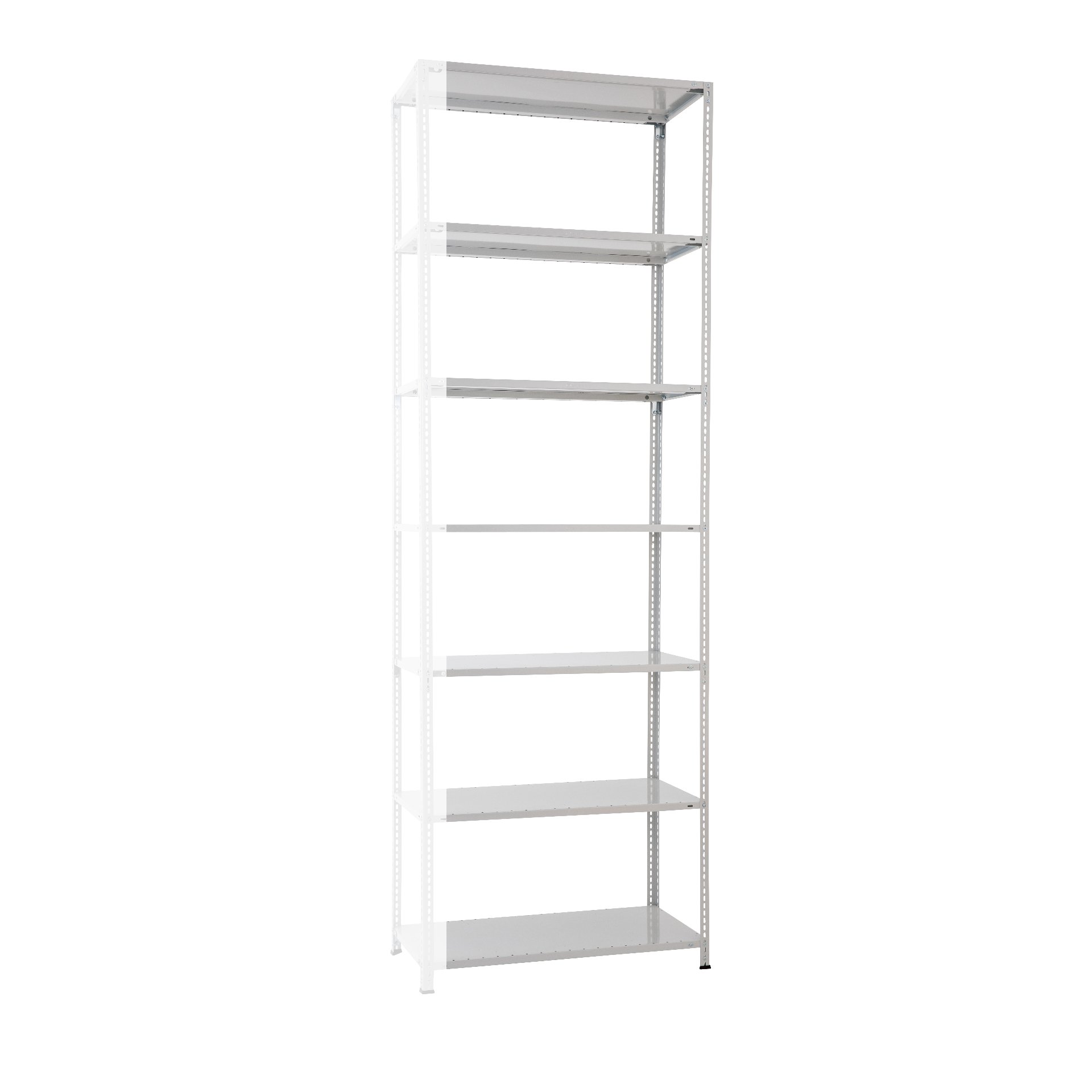 Anbauregal Fachbodenregal Schraubsystem MULTIplus150 3000 x 1000 x 300 mm RAL 7035 lichtgrau 7 Fachböden Produktbild img4 L