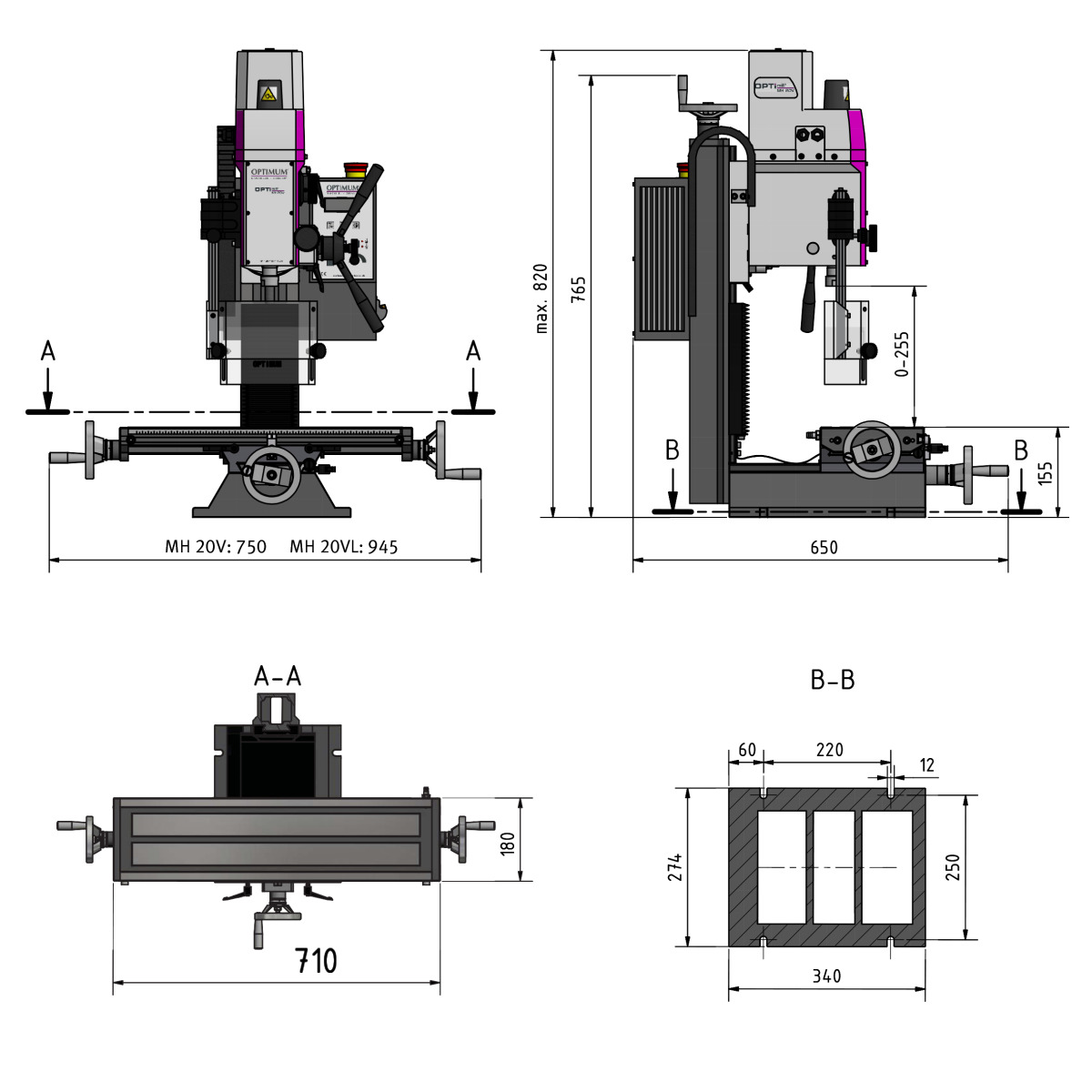 Optimum Bohr-Fräsmaschine OPTImill MH 20VLD Produktbild img7 L