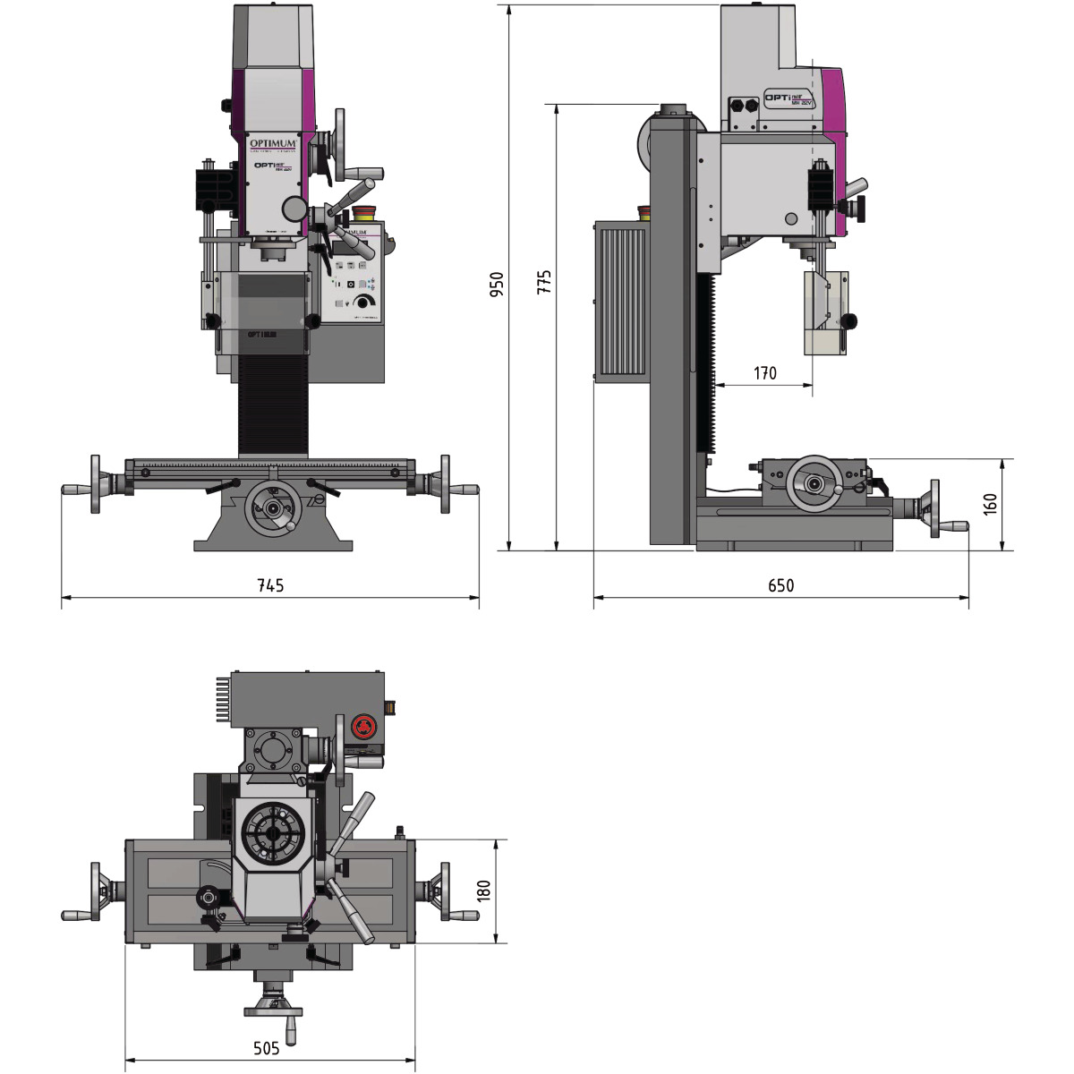 Optimum Bohr-Fräsmaschine OPTImill MH 22V Produktbild img6 L