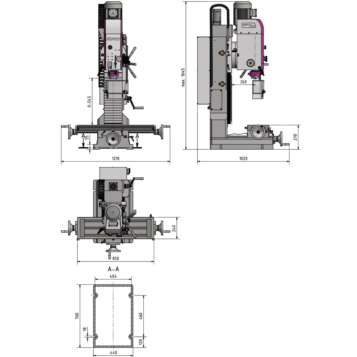 Bohr-Fräsmaschine Optimum OPTImill MH 50G Produktbild img6 L