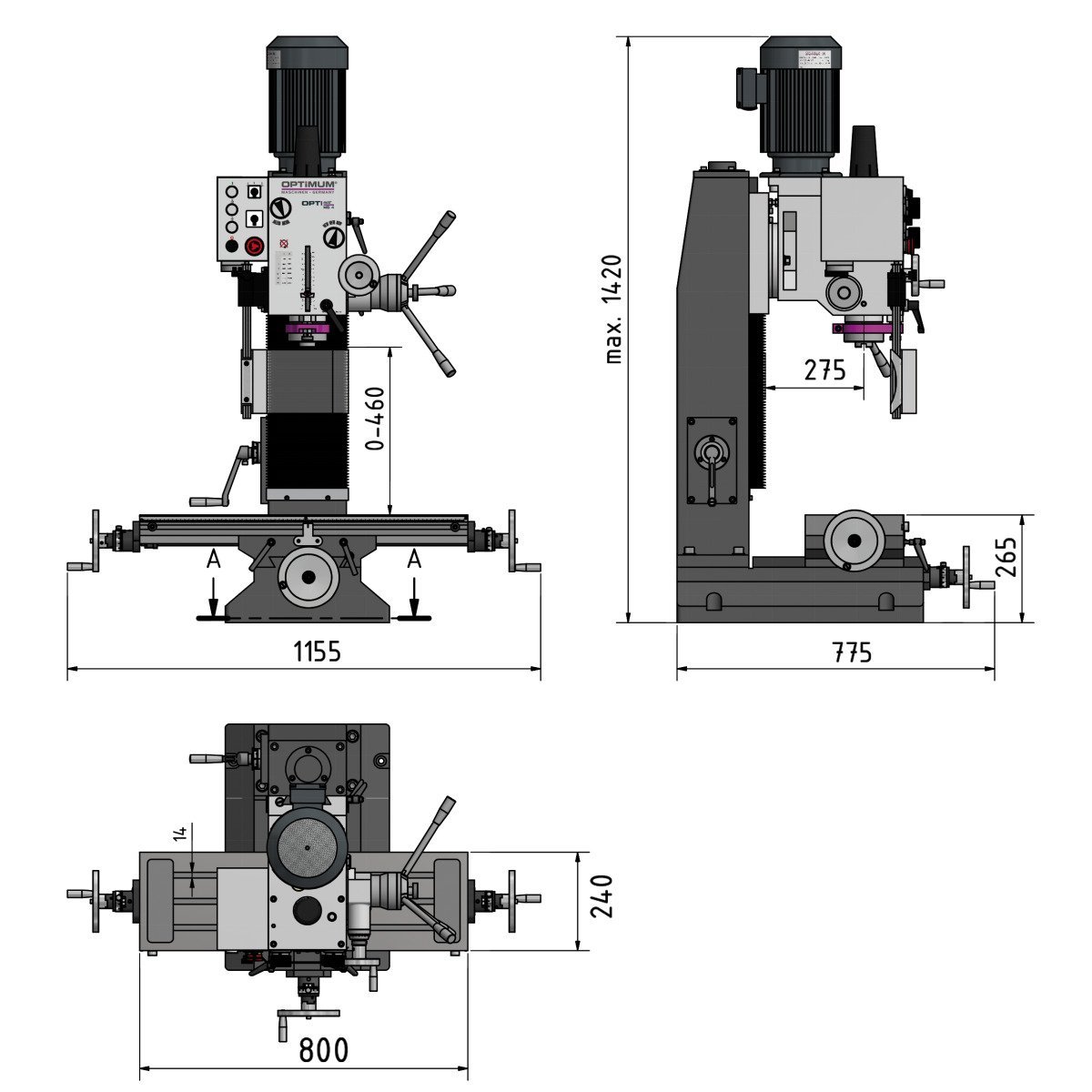 Präzisions-Bohr-Fräsmaschine Optimum OPTImill MB 4 Produktbild img6 L