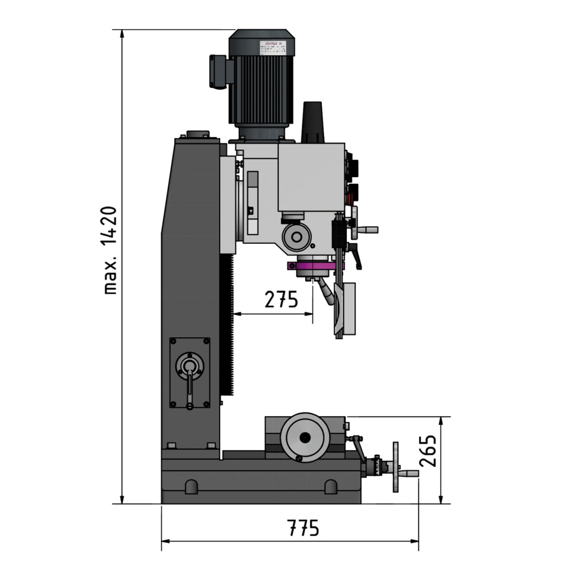 Bohr-Fräsmaschine Optimum OPTImill MB 4D Produktbild img8 L