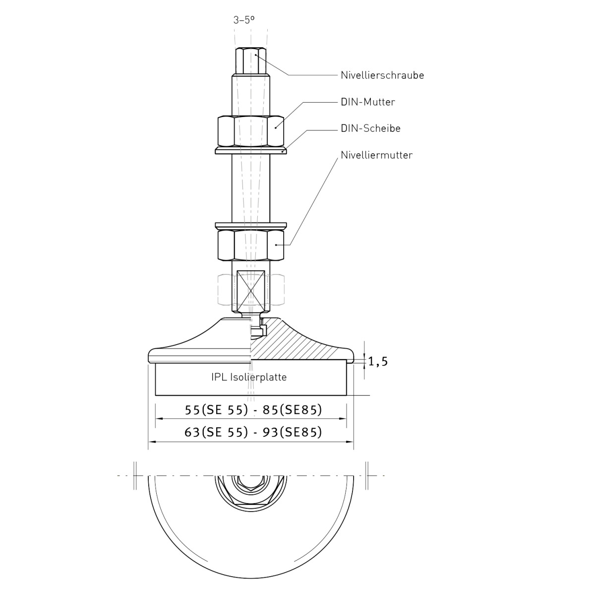 Optimum Vibrationsdämpfer-Maschinenfuß SE 55 Produktbild img2 L