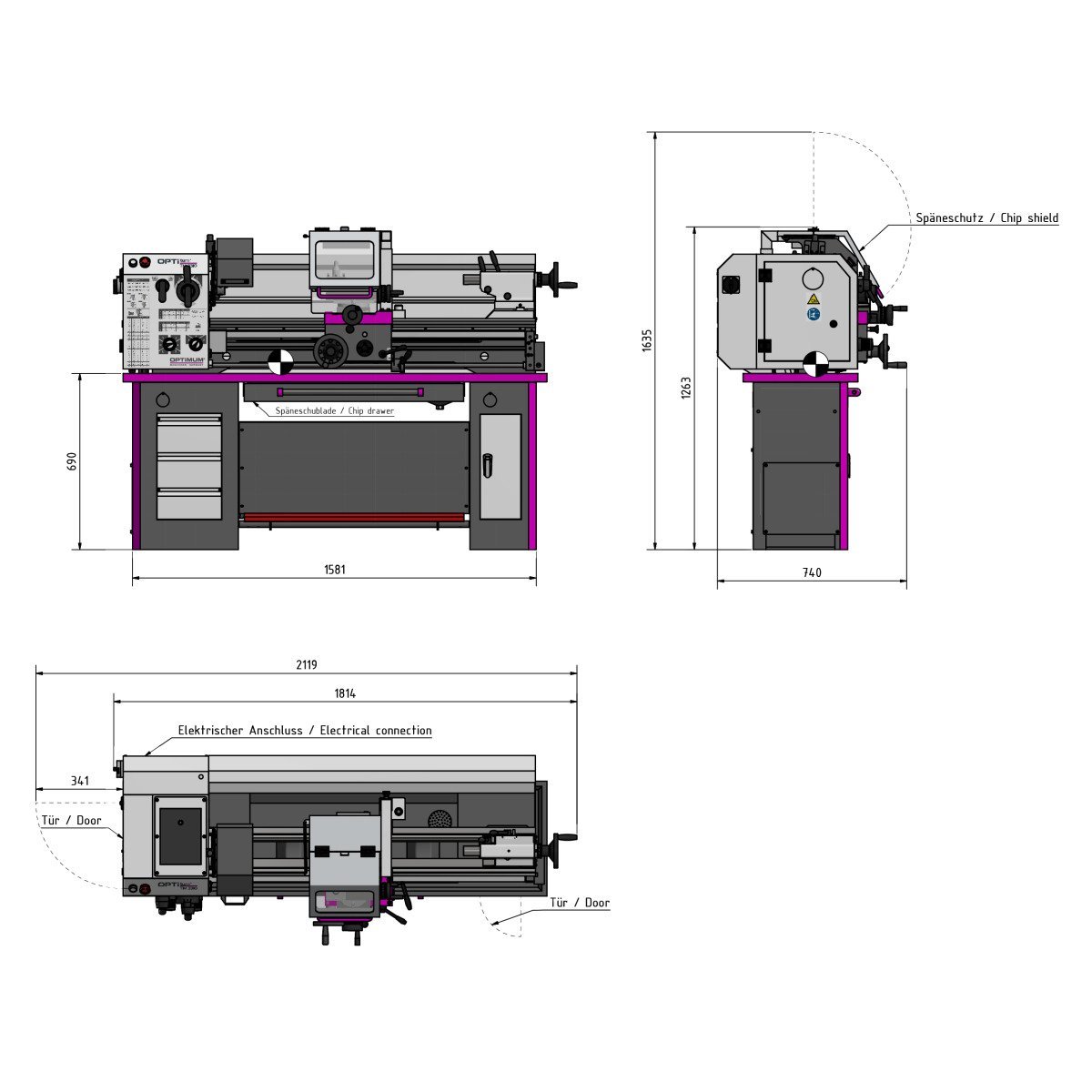 Leit- und Zugspindeldrehmaschine Optimum OPTIturn TM 3310D Produktbild img7 L