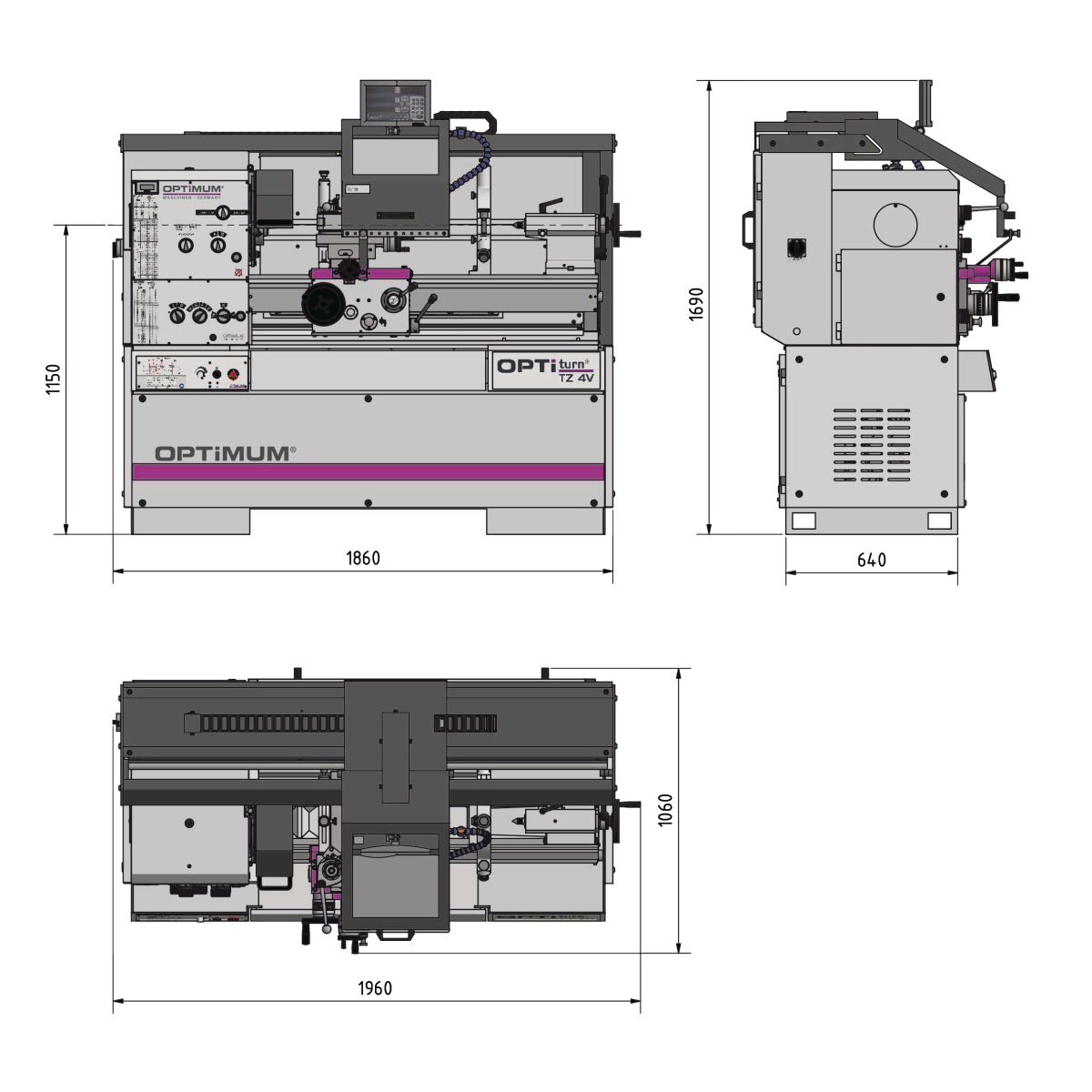 Optimum Präzisions Leit- und Zugspindeldrehmaschine OPTIturn TZ 4V Produktbild img6 L