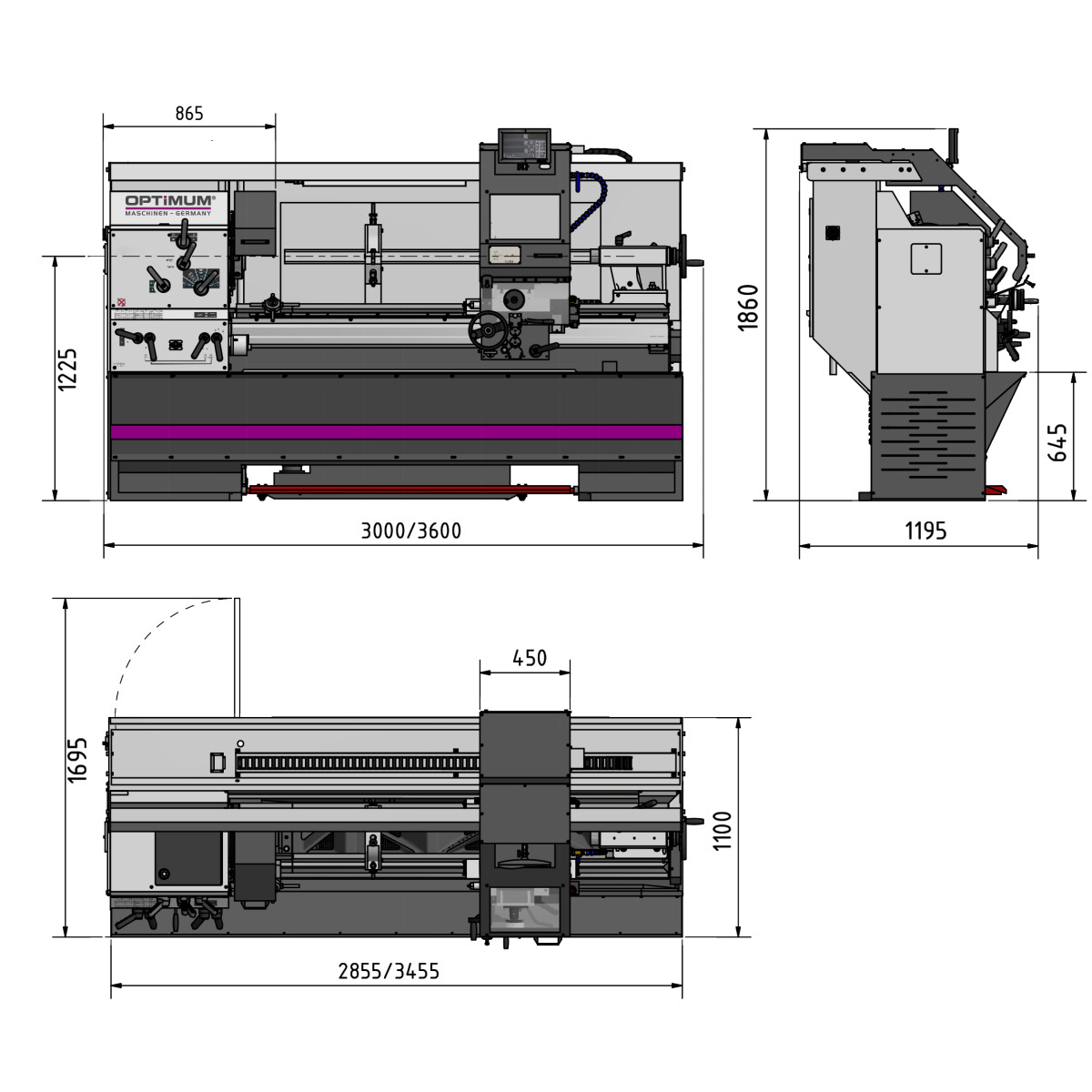 Optimum Präzisions-Leit- und Zugspindeldrehmaschine OPTIturn TX 6222 - DPA 32 Produktbild img6 L