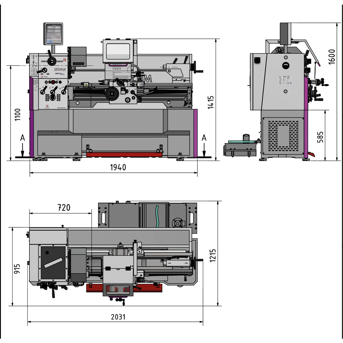Optimum Leit- und Zugspindeldrehmaschine OPTIturn TH 4210V Produktbild img6 L