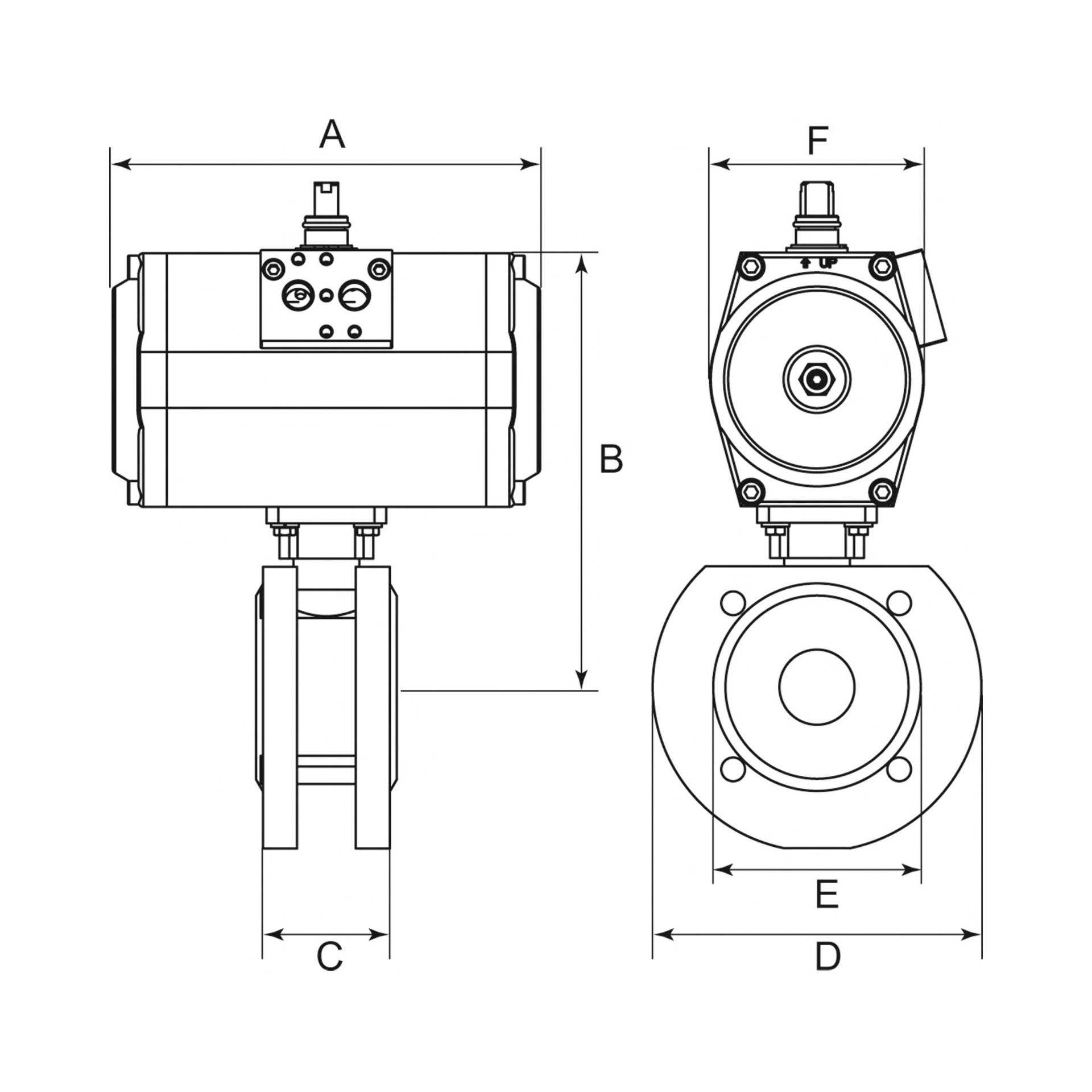RIEGLER Kompaktflansch-Kuha, pneu. Stellantr., doppeltwirkend, ES, DN 65 Produktbild img2 L