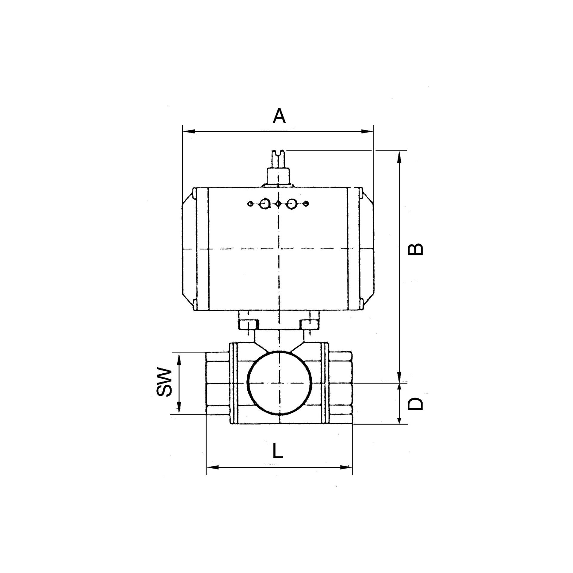 RIEGLER Messingkugelhahn, pneumatisch  Stellantrieb, L-Bohrung, Rp 1/2, L=133 Produktbild img2 L