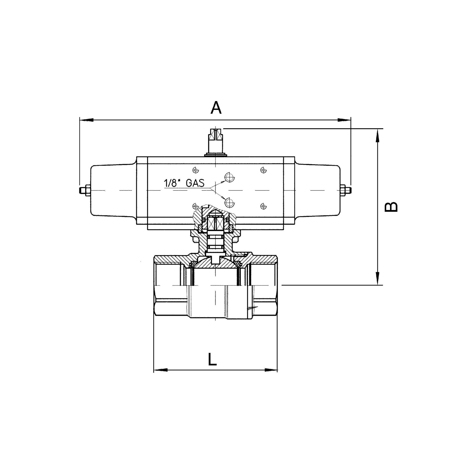 RIEGLER Edelstahlkugelhahn pneumatisch Stellantrieb doppeltwirkend, Rp 1 1/4 Produktbild img2 L