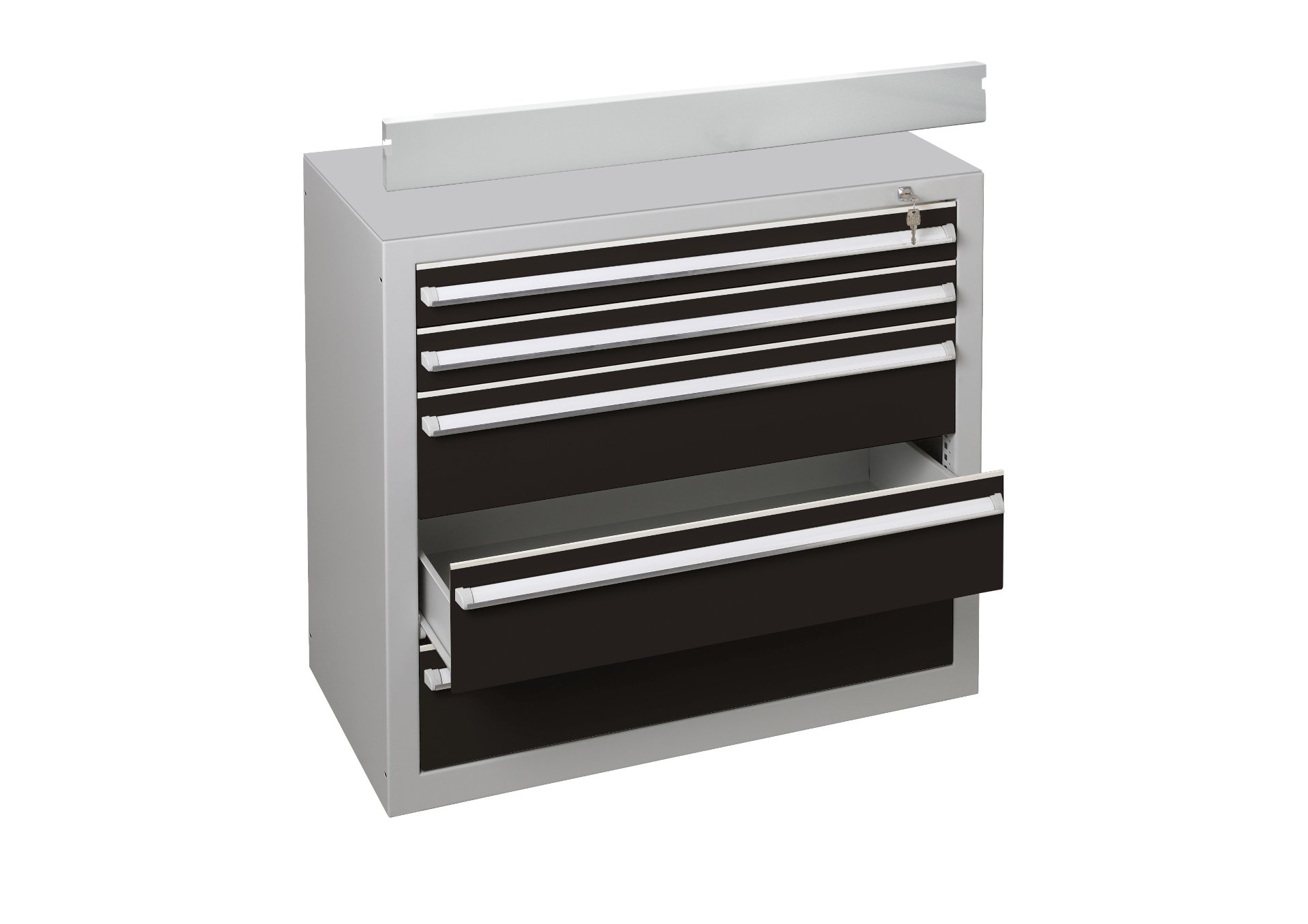 Schulte Schubladenblock 900 x 1000 x 500 mm, K/S RAL 7035 lichtgrau/RAL 9005 tiefschwarz, Schubladen 2 x 100 mm, 3 x 200 mm Produktbild img1 L